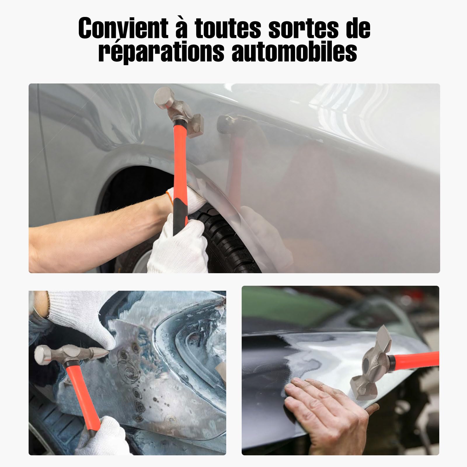 Kit de débosselage de carosserie 7 pièces, Marteau Carrossier, Marteaux et tas pour carrossier, Marteau de Réparation de Carrosserie Automobile, pour réparations de carrosserie automobile