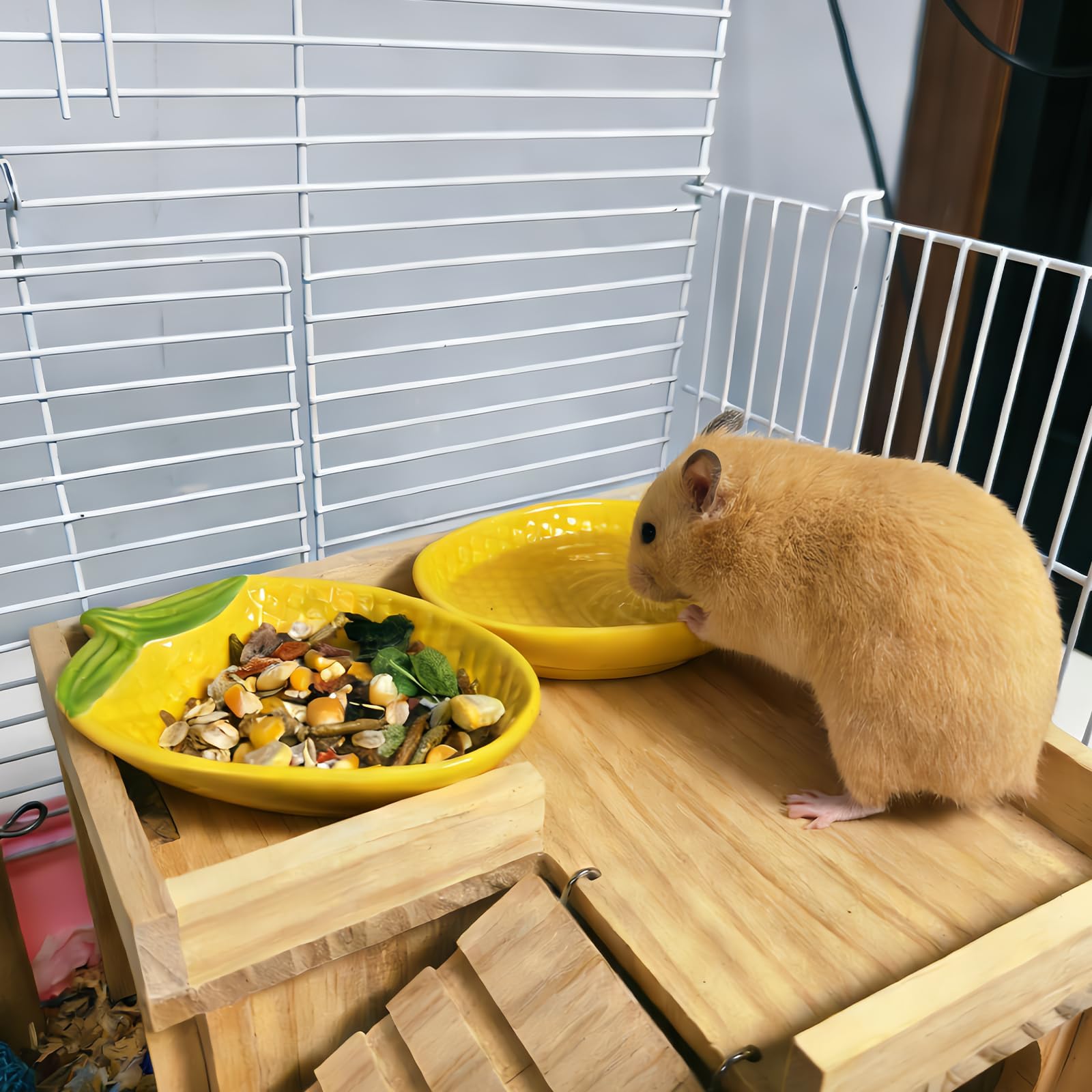 2 x Hamsternapf für Hamster, Futterschale, Keramik, Futternapf, Wasser-Futternapf für Rennmäuse, Ratten, Mäuse, Igel (Mais)