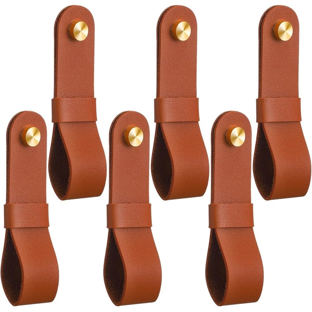 CTRLZS PU Leather Curtain Rod Holders 6 Pcs Bracket for Home Wall Display, Boho Style Pole Hanger Hook for Towel Oar