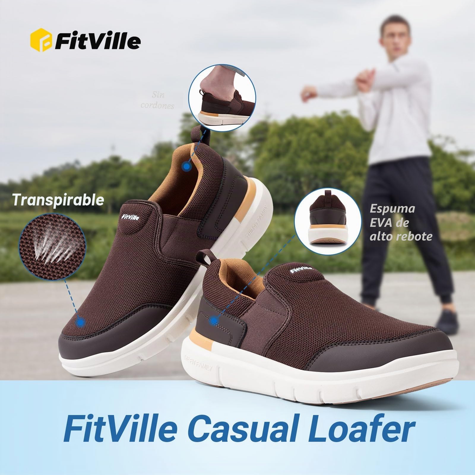FitVille Zapatillas Hombre Extra Anchas Zapatos de Deporte Antideslizante para Caminar Cómodo Ligero Transpirable Slip on Sneakers Casuales