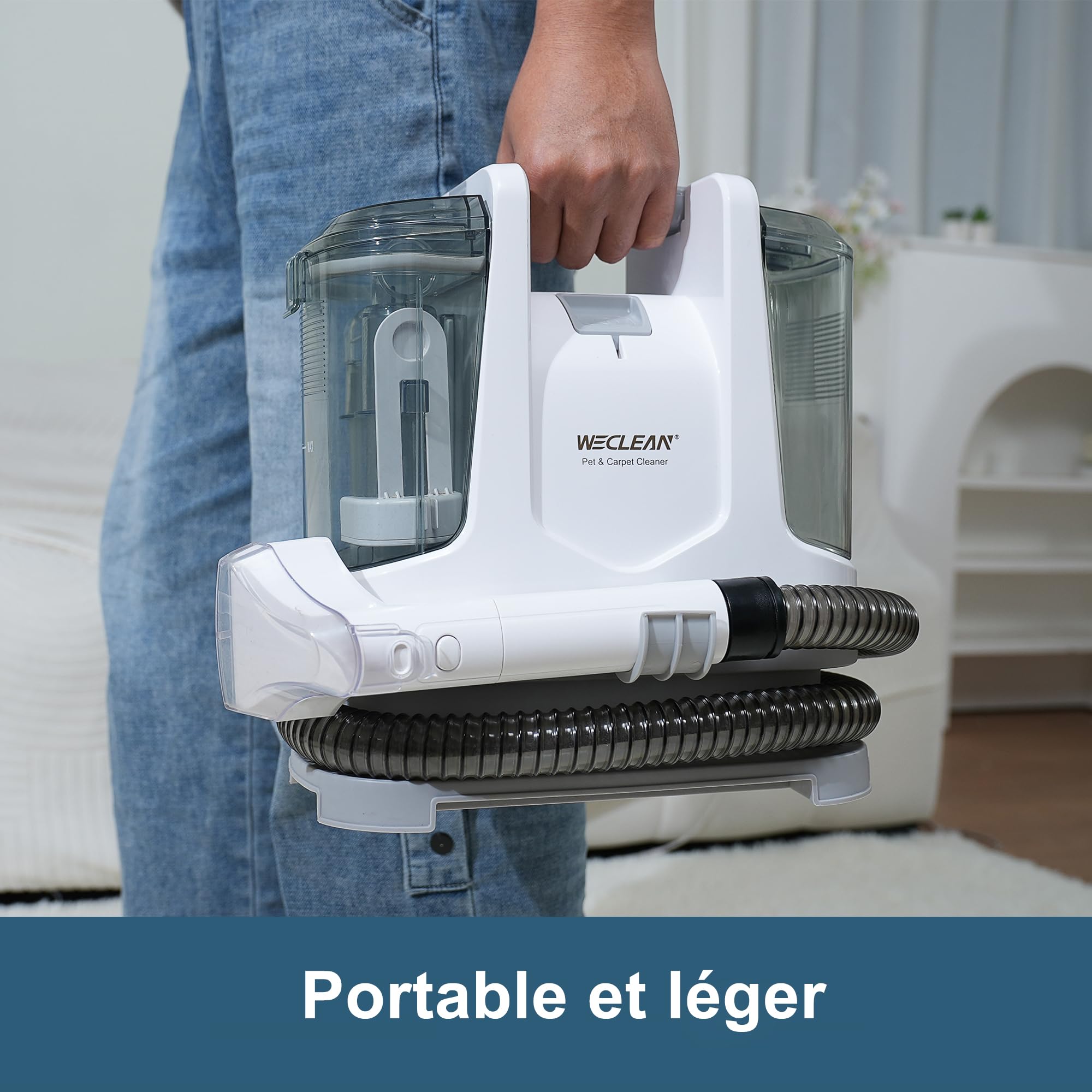 WECLEAN Nettoyeur Tapis Puissant 400W, Nettoyage Profond des Tapis, Moquettes et Taches Tenaces, Blanc