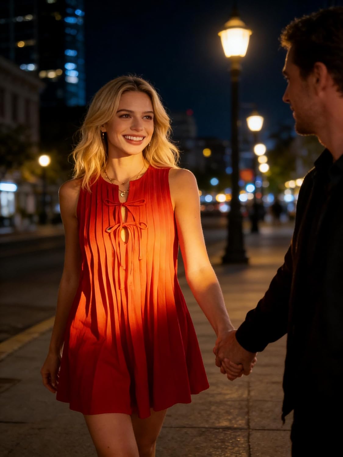 Krumba Women Summer Pleated Dress: Sleeveless Keyhole Tie Front Mini – Casual for Ladies 25-35 Vacation Beach Party Wedding - Image 6