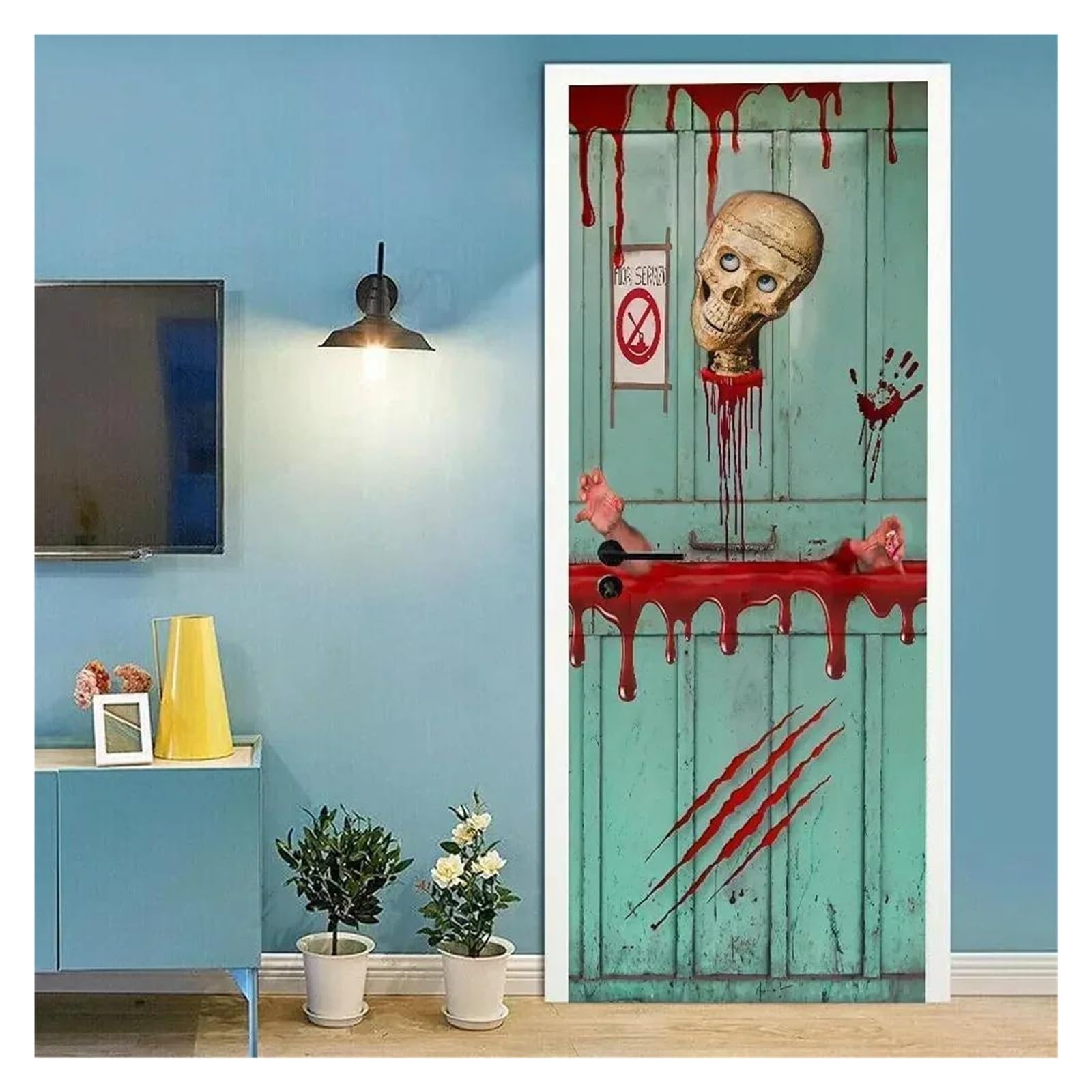 Sticker de porte crâne drôle pour transformer votre salon à Halloween