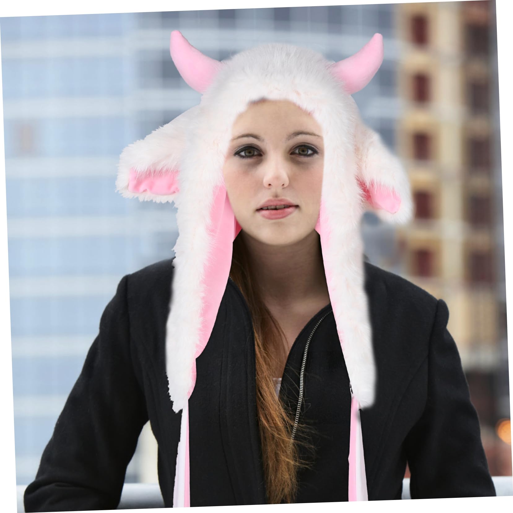 FOMIYES Sombrero de Cuerno Adorable Gorro de Peluche con Bufanda Protector de Orejas Gorro de Animal para Niñas y Adolescentes