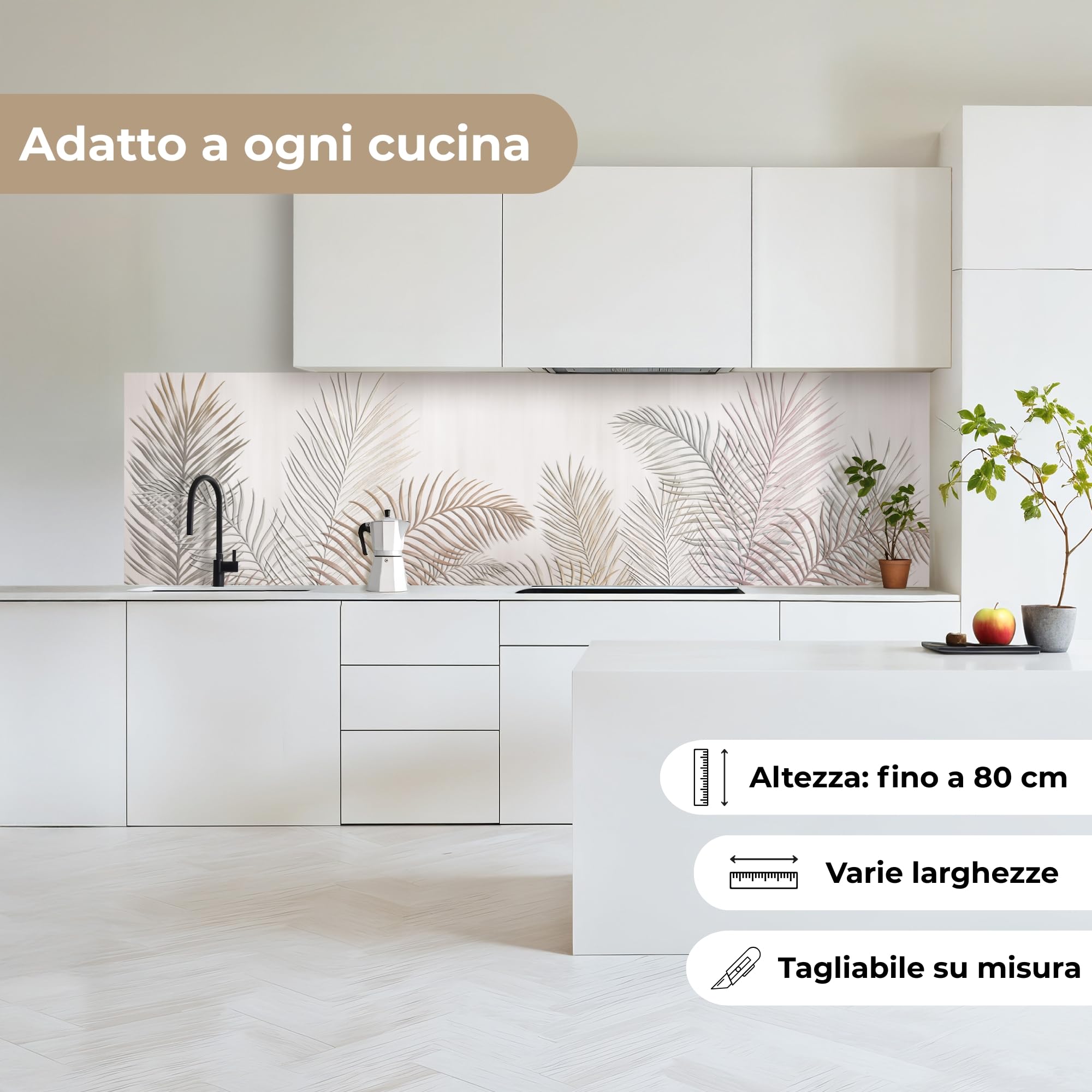 KitchenYeah© Paraschizzi Cucina Adesivo 80x300 cm Pannello Parete Paraspruzzi Pannelli Retro Foglie - Beige - Botanico - Vintage