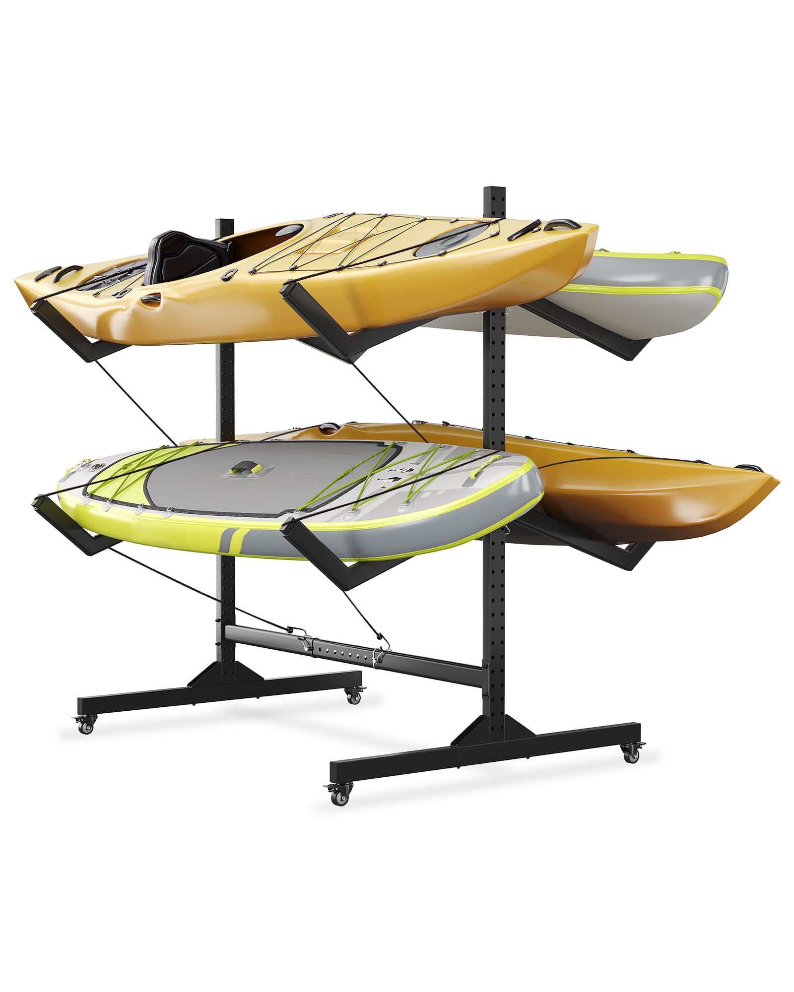 Garvee Rack de Rangement autoportant Double Face, Robuste et réglable, pour 4 Kayaks, canoës, Sup et Planches – roulettes verrouillables – Idéal Garage, abri ou Quai – Spécification : Double Face