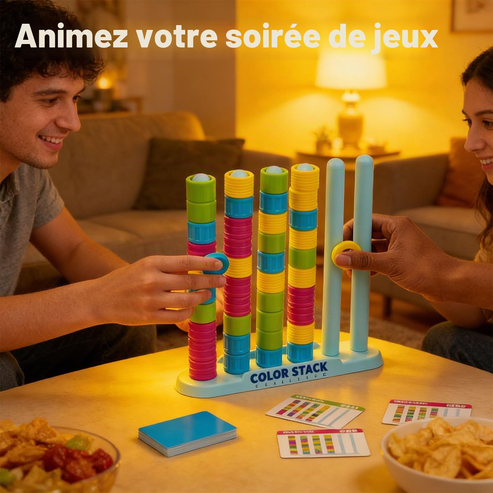 Color Stack Challenge Game, Color Matching Puzzle for 2 Players, Fast Pattern Ring Stack Board Game, Competitive Tabletop Brain Teaser for Family Night with 60+ Challenges