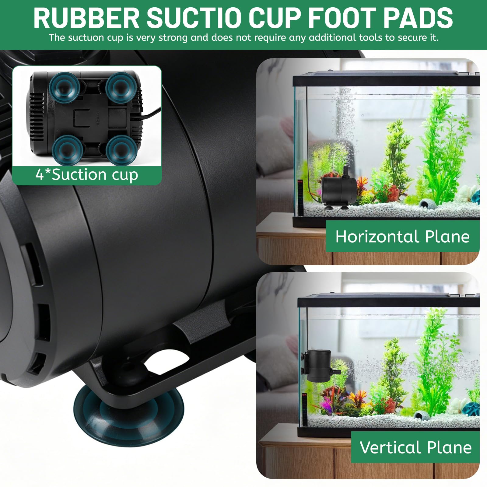 DBREAKS Aquarium Wasserpumpe 15W 1000L/H, Ultra Leise Unterwasserpumpe Springbrunnen Pumpe Klein, Tauchpumpe mit Einstellbarem Durchfluss, 1,5m Kabel und 2 Düsen für Teiche, Brunnen