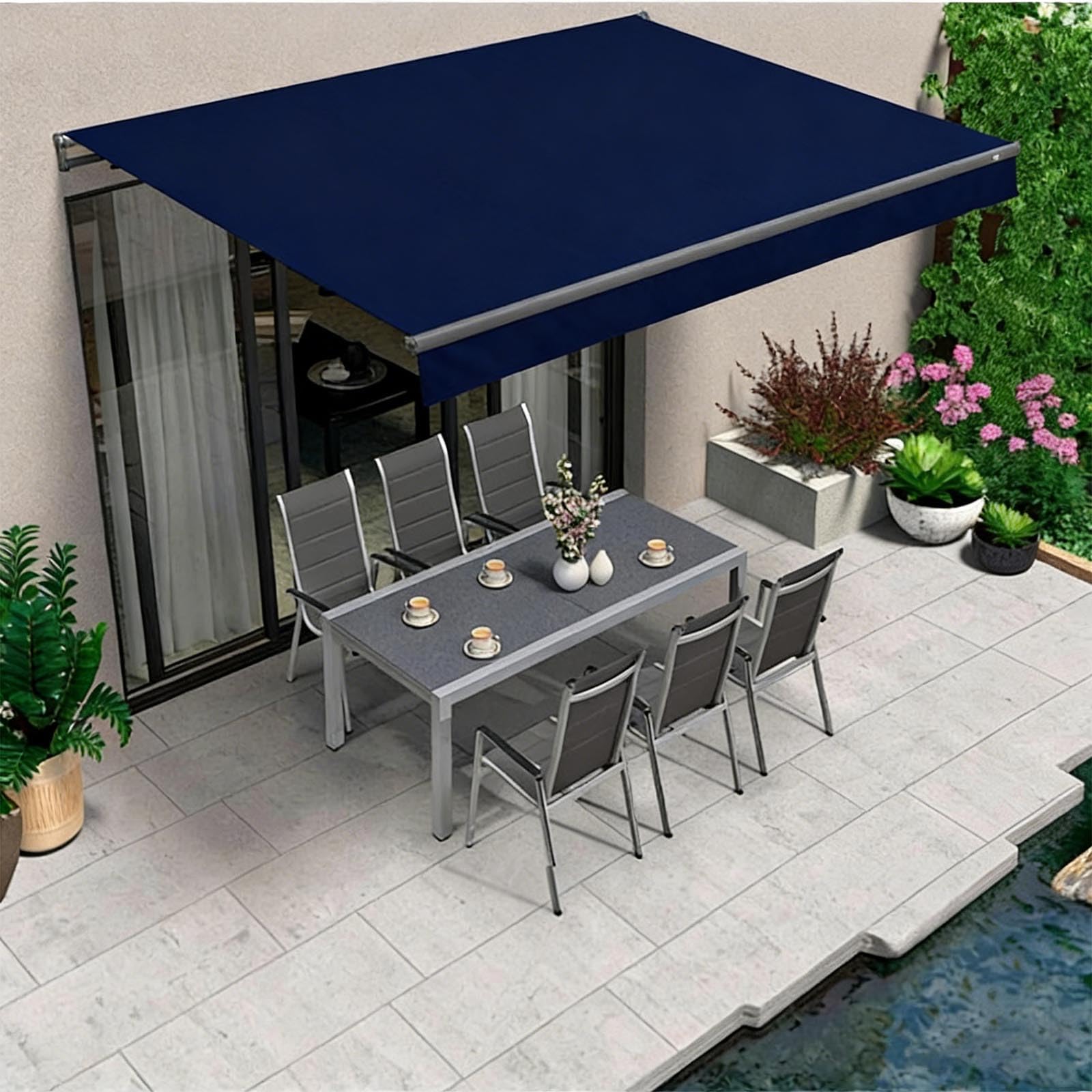 Tissu imperméable rétractable contre pluie et soleil pour fenêtre 6x4m