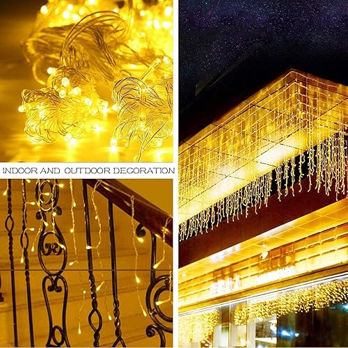 Miniatura 6 de Luces de carámbano de 9.8 pies para exteriores, funciona con pilas, guirnalda de luces de cortina de Navidad para colgar en la ventana de Halloween,