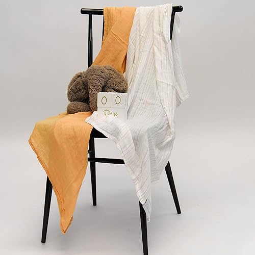 Miniatura 4 de Manta para bebé - Paquete de 2  Rayas retro + juego dorado bohemio  Mezcla de algodón de muselina  Productos esenciales para recién nacidos  Niños y