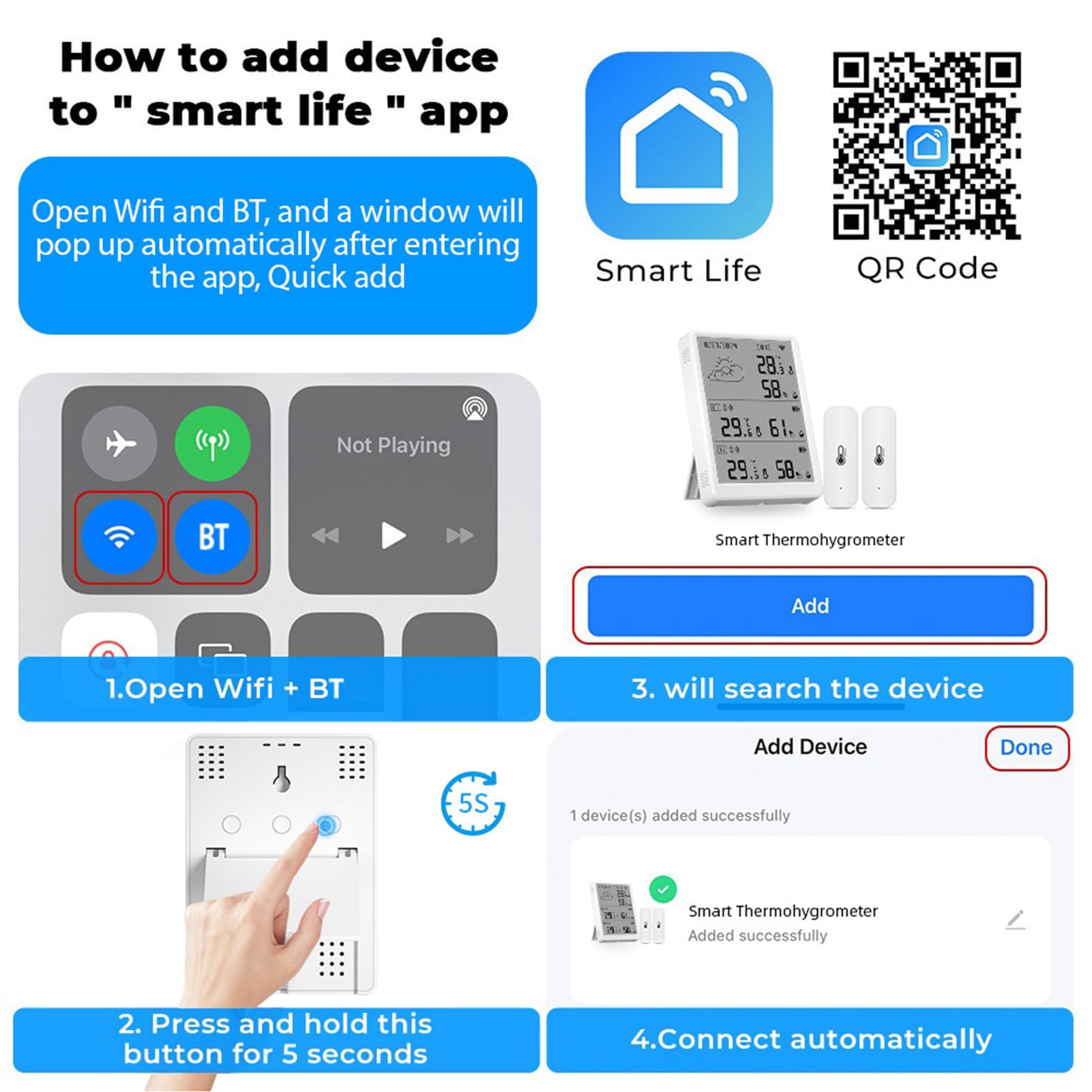 Smart WiFi Misuratore di Umidità e Temperatura con Sensore Monitoraggio in Tempo Reale per Serra da Interno Camera da Letto Domestica - Termoigrometro Wireless Accurato per Casa, Controllo App