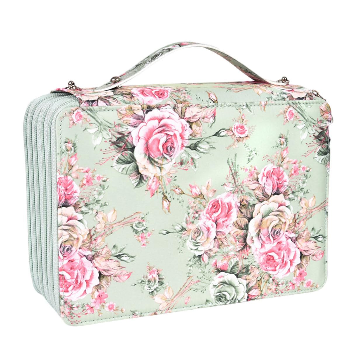 Housoutil Astuccio Portapenne Multistrato Scomparti Manico e Motivo Rosa Realizzato in Pu per Organizzare Pennarelli Matite Colorate e Acquerelli