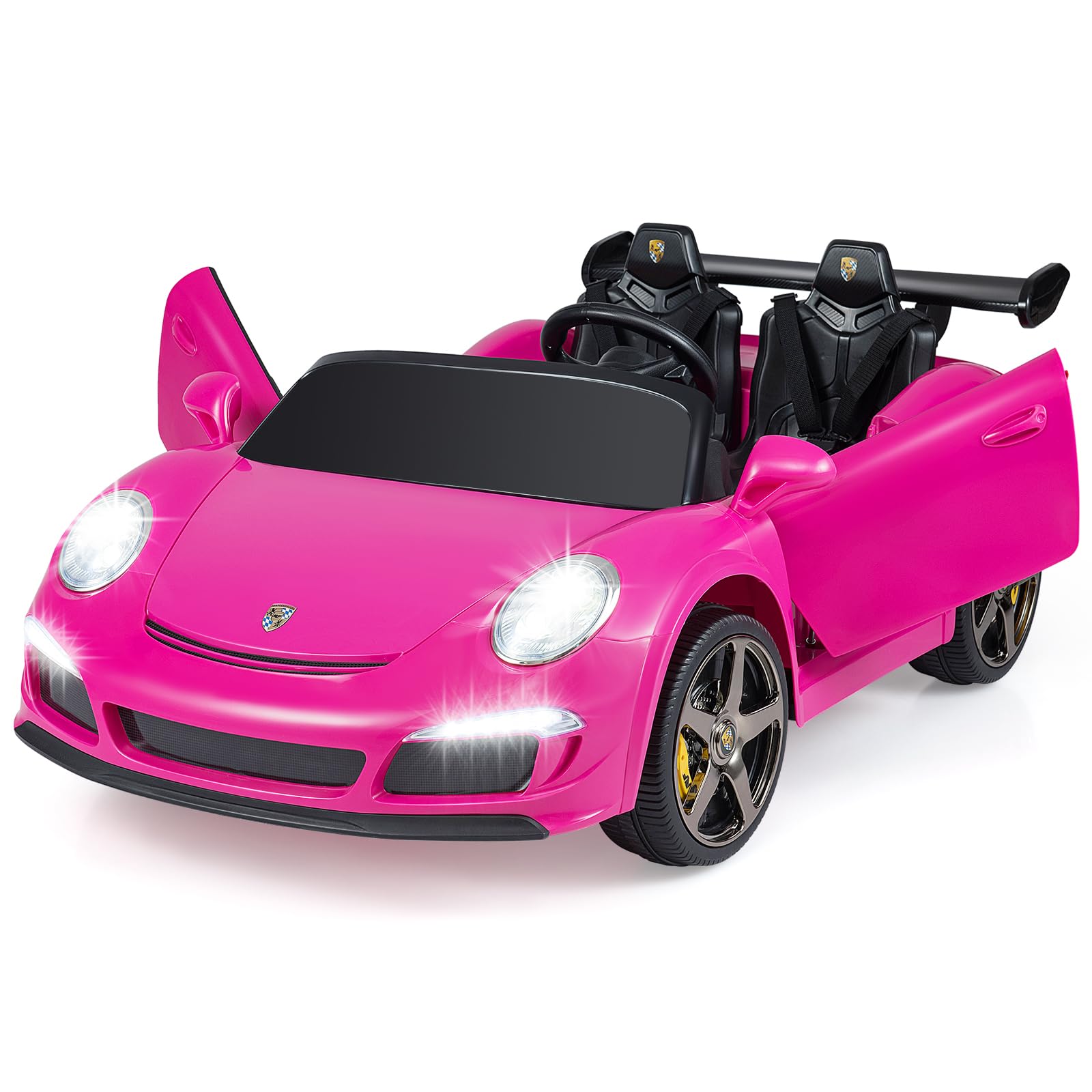 COSTWAY Kinder Elektroauto, 24V Kinderauto Elektrisch mit 2,4G Fernbedienung, Kinderfahrzeug mit LED-Lichter, Hupe, Musik & Bluetooth, Elektrofahrzeug für Kinder ab 3 Jahren (Rosa)