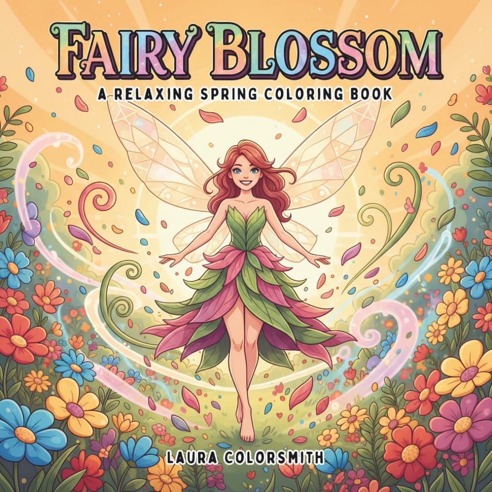 Fairy Blossom - A Relaxing Spring Coloring Book: Magical Spring Fairies Dancing Among Blossoms — A Calm & Creative Coloring Experience (Spring Coloring Book For Adults)