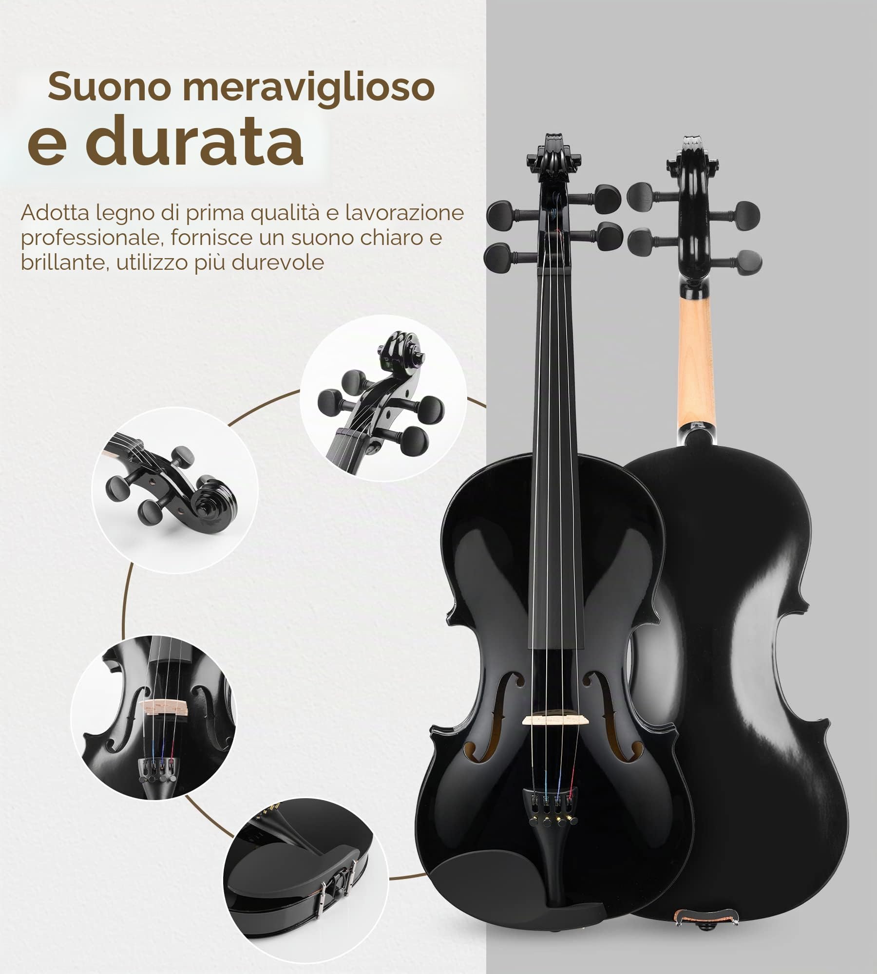Vangoa 4/4 Violino Acustico Concerto Violin Set con Custodia, Colofonia, Arco, Corde per Violino per Principianti Adulti Studenti, Nero