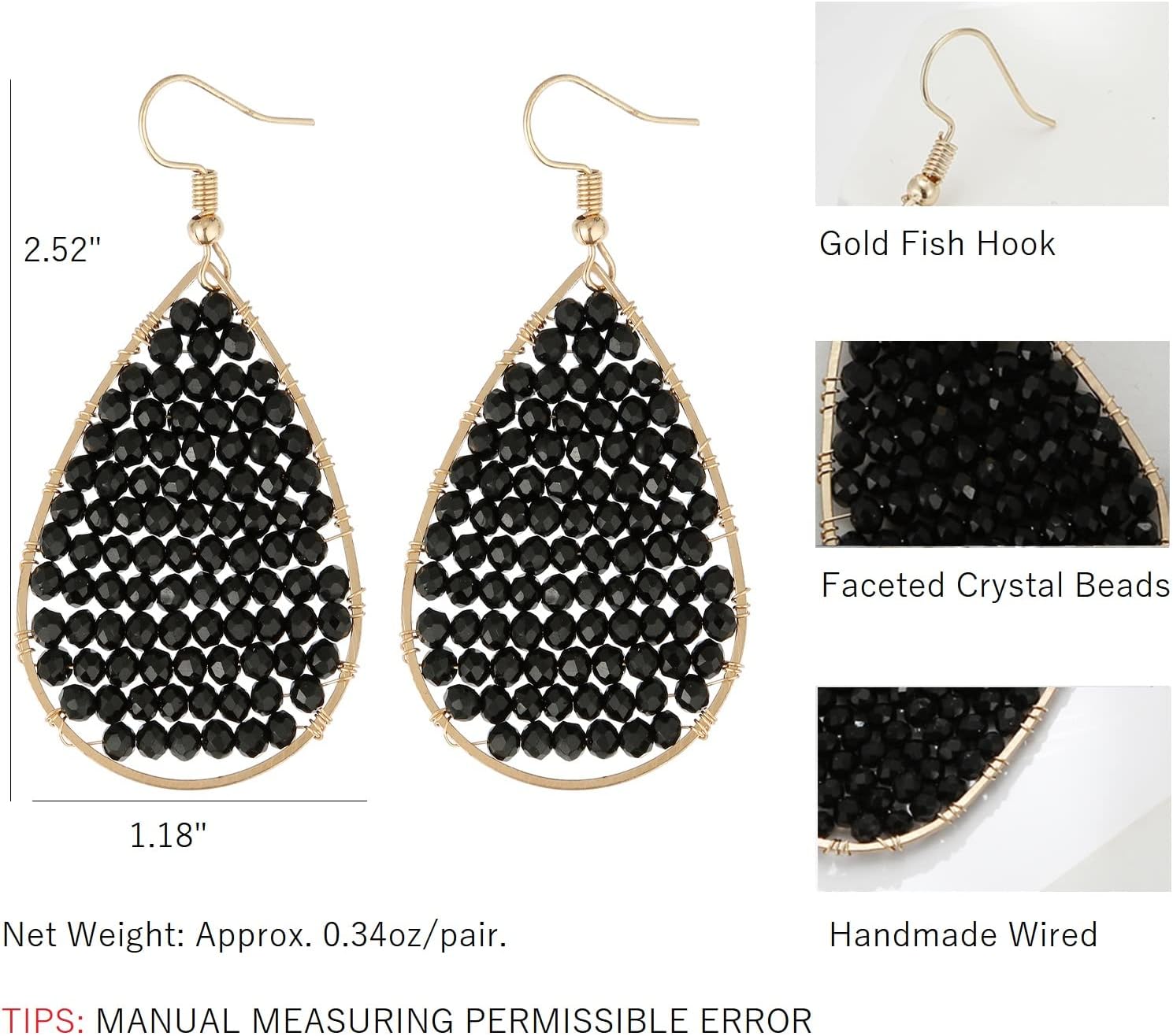 Turquoise Teardrop Earrings, Boho Colorful Beads Fashion Hoop Earrings for Women Bohemian Jewelry - Image 6