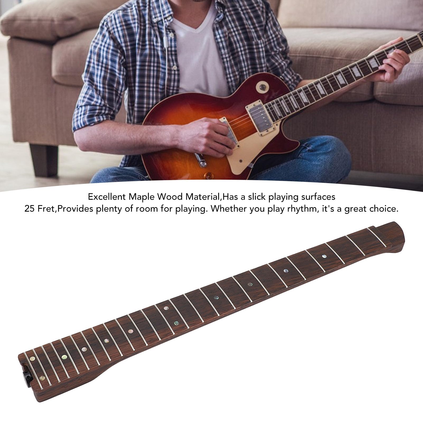 Manico per chitarra HaloVerde a 25 tasti con intarsi in abalone e design imbullonato per personalizzazione/aggiornamenti della chitarra fornendo una tastiera in acero con