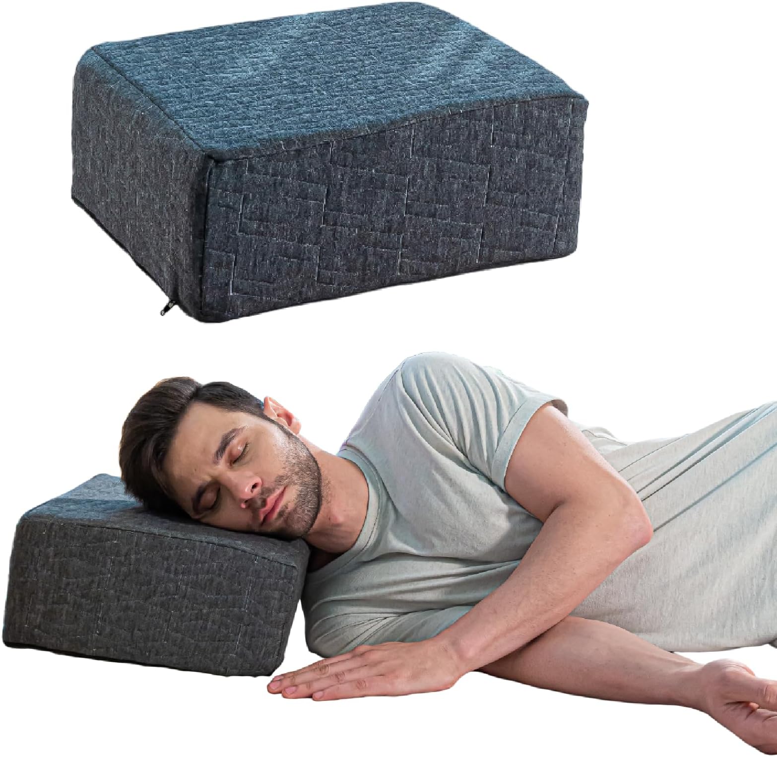 Memory Foam Orthopedic Side Sleeper Pillow – Soft, Square, Portable Travel Support for Sleeping & Neck Pain Relief – (15" L x 12" W x 6" H), Grey