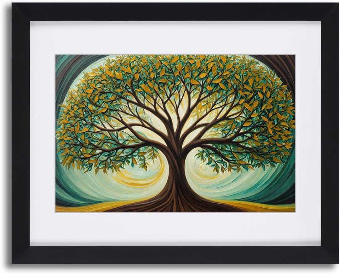 Tree Wall Art Canvas Picture, Abstract Yellow and Green