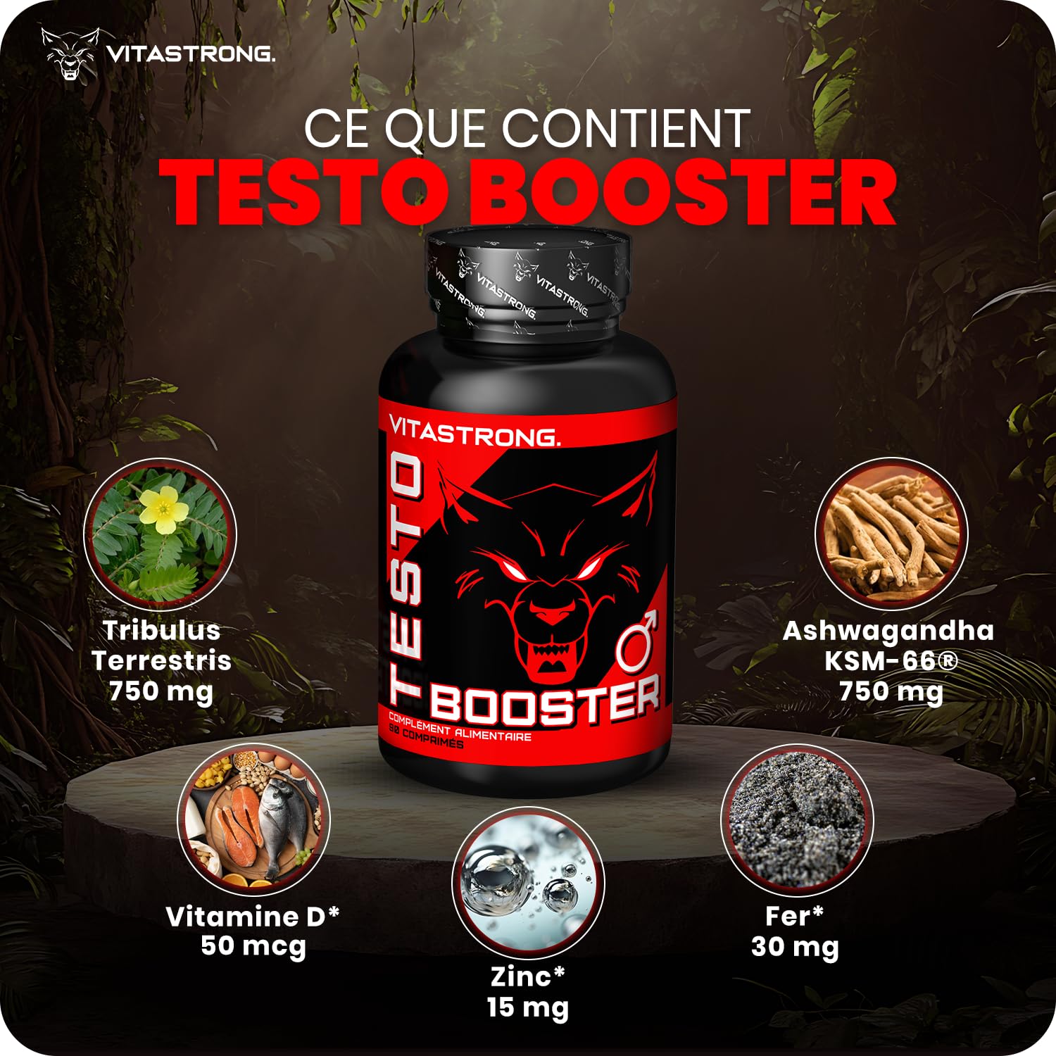 Vitastrong - Booster de testostérone, 100% naturel et sûr Comprimé, fabriqué en Italie, haute qualité, pour augmentation extrême des niveaux de testostérone et de la masse musculaire