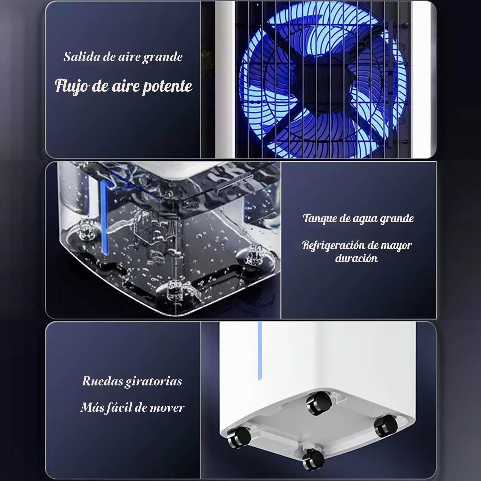Aire acondicionado sin ventana 3 en 1 Enfriador de aire portátil con grandes depósitos de agua Aire acondicionado portátil con 4 bolsas de hielo Temporizador de 12 horas 3 velocidades Enfria
