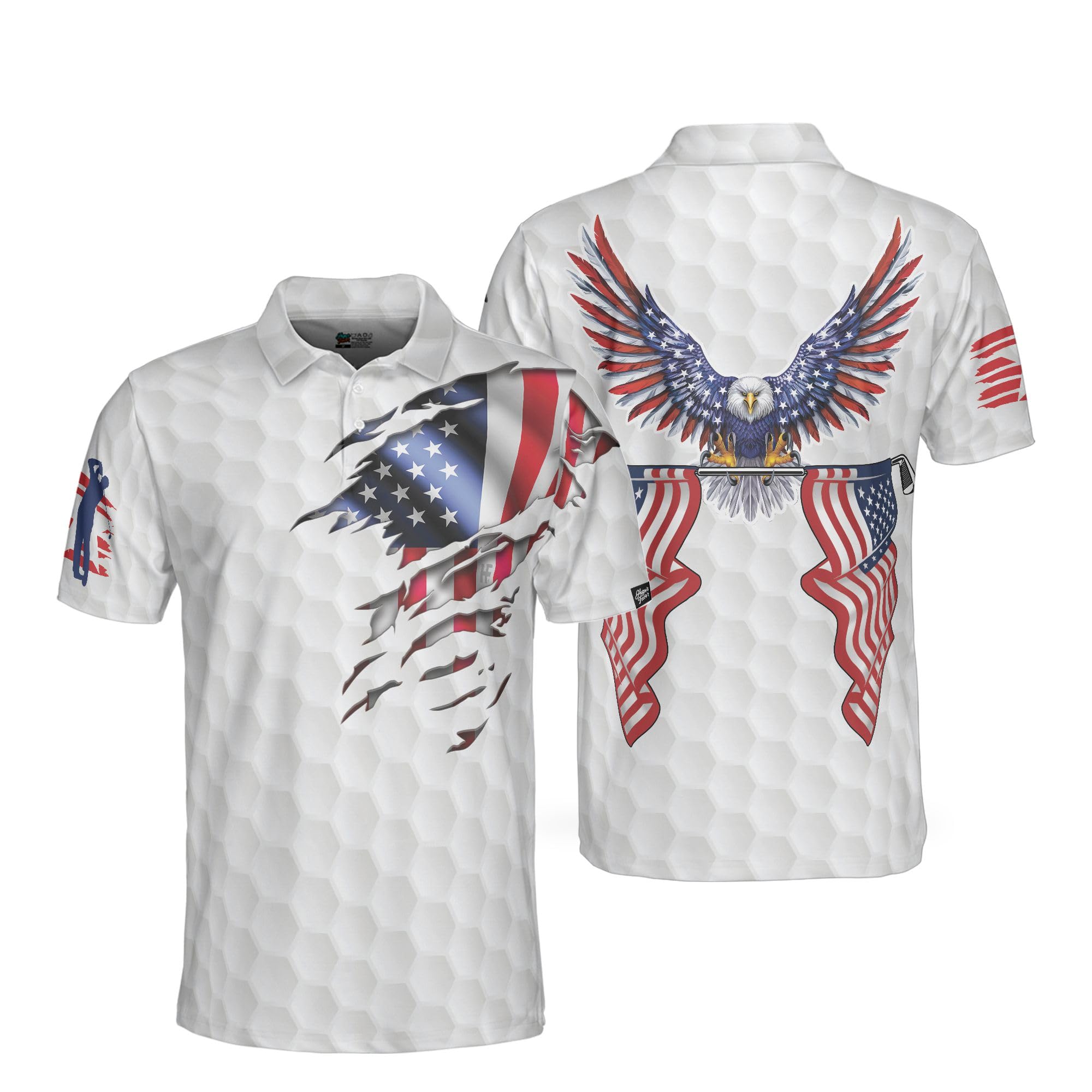 HYPERFAVOR Pro Golf Polo Shirt for Men - American Eagle Patriotic Flag Polo
