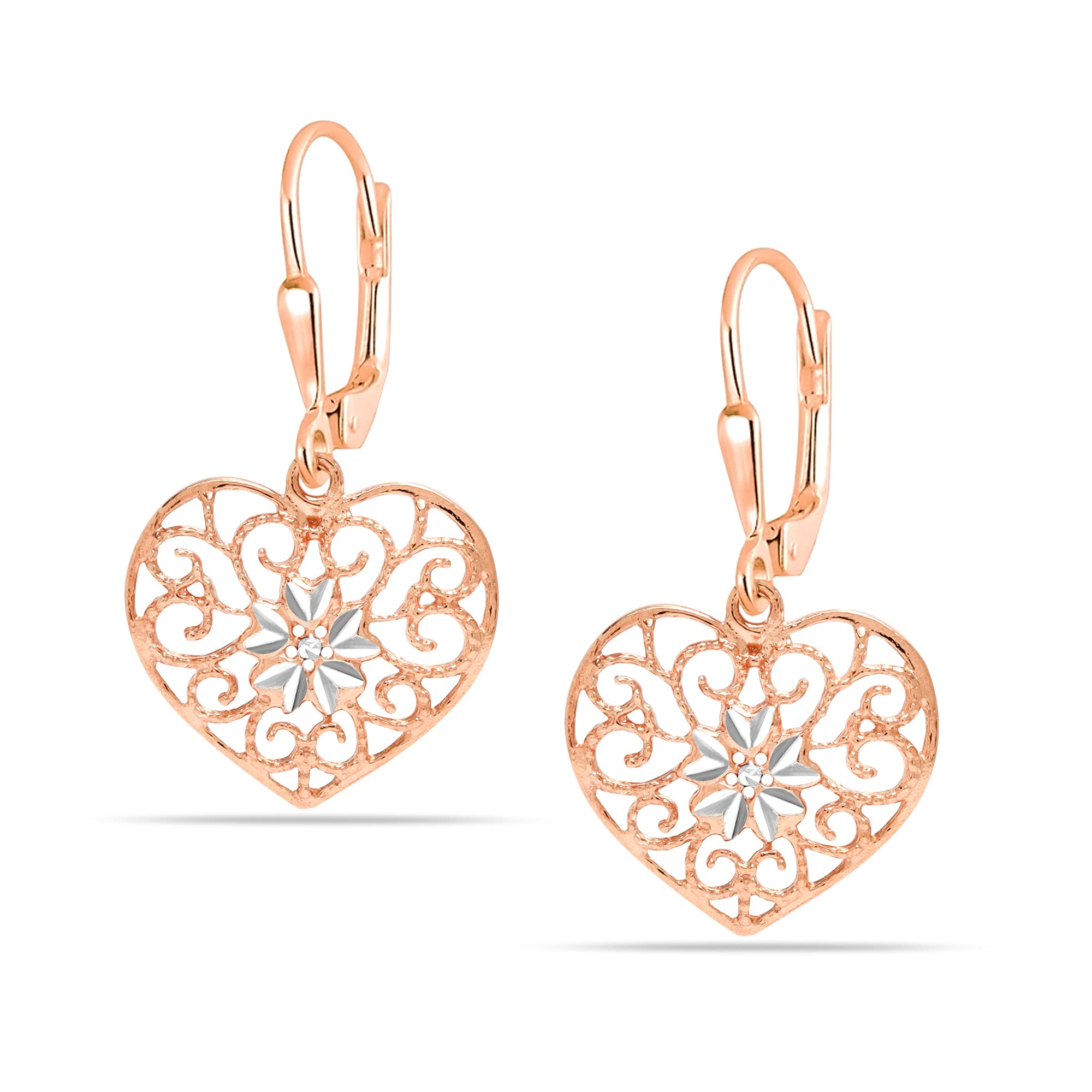 LeCalla 925 Sterling Silver BIS Hallmarked Rose-Gold Plated Heart Leverback Drop Dangle Earrings for Women and Girls (B09HQXKZS5) Amazon Price History, Amazon Price Tracker