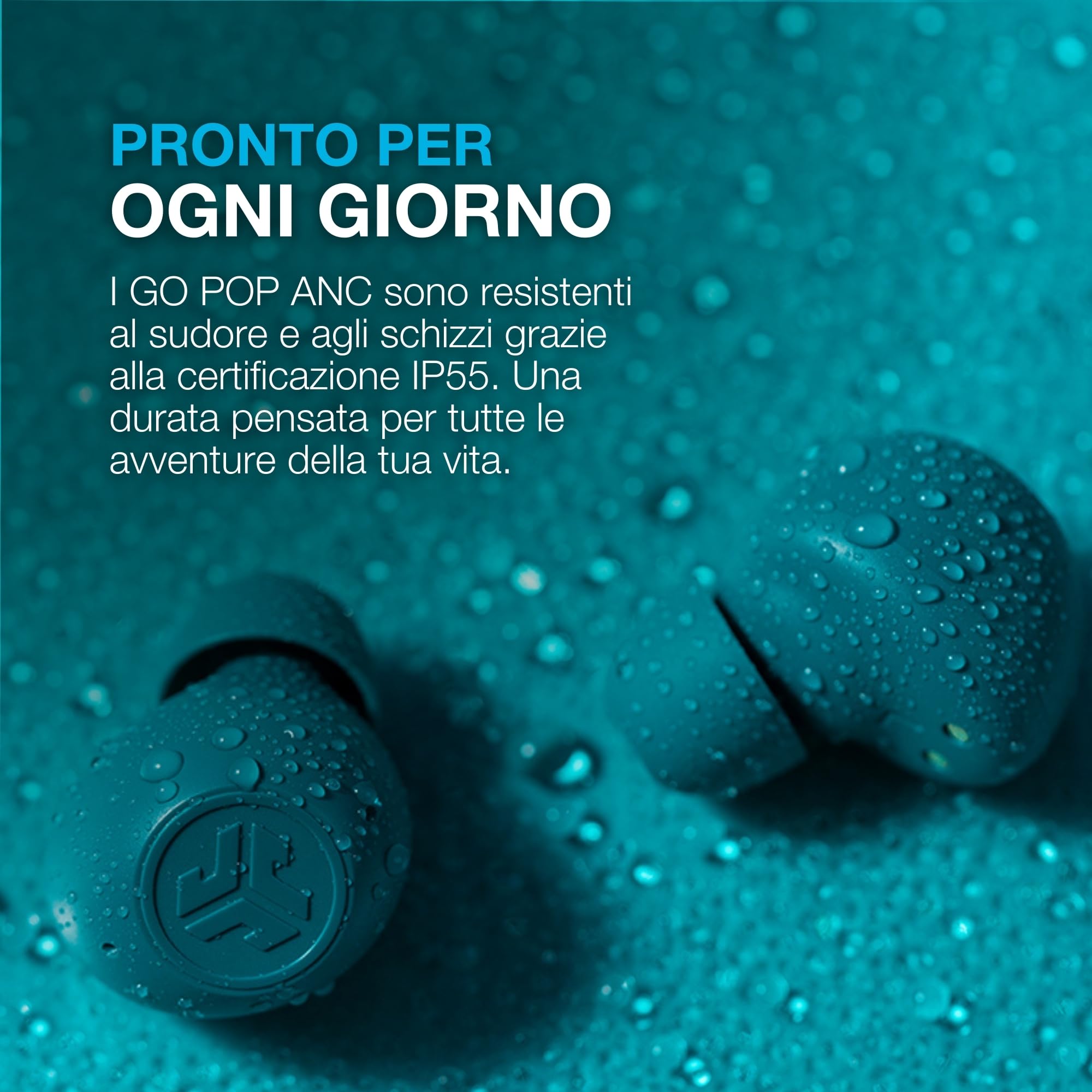 JLab Go Pop ANC Auricolari Bluetooth ANC, Bianco | 24+ h di autonomia, IP55 resistenti al sudore, microfono, chiamate chiare e connessione multipoint