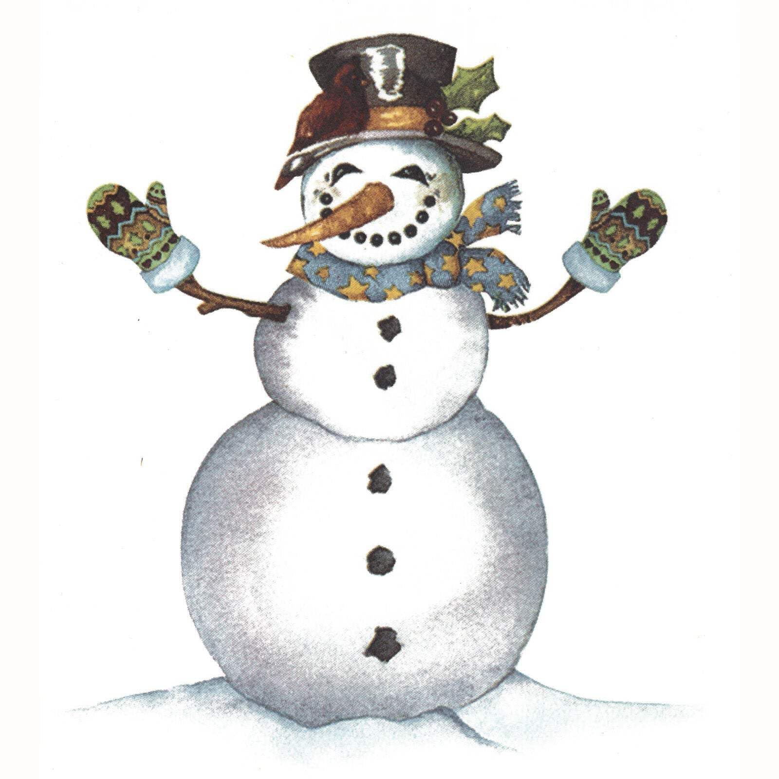 Happy Snowman Style C Overglaze Ceramic Decals 4 Inch (2 Decals)