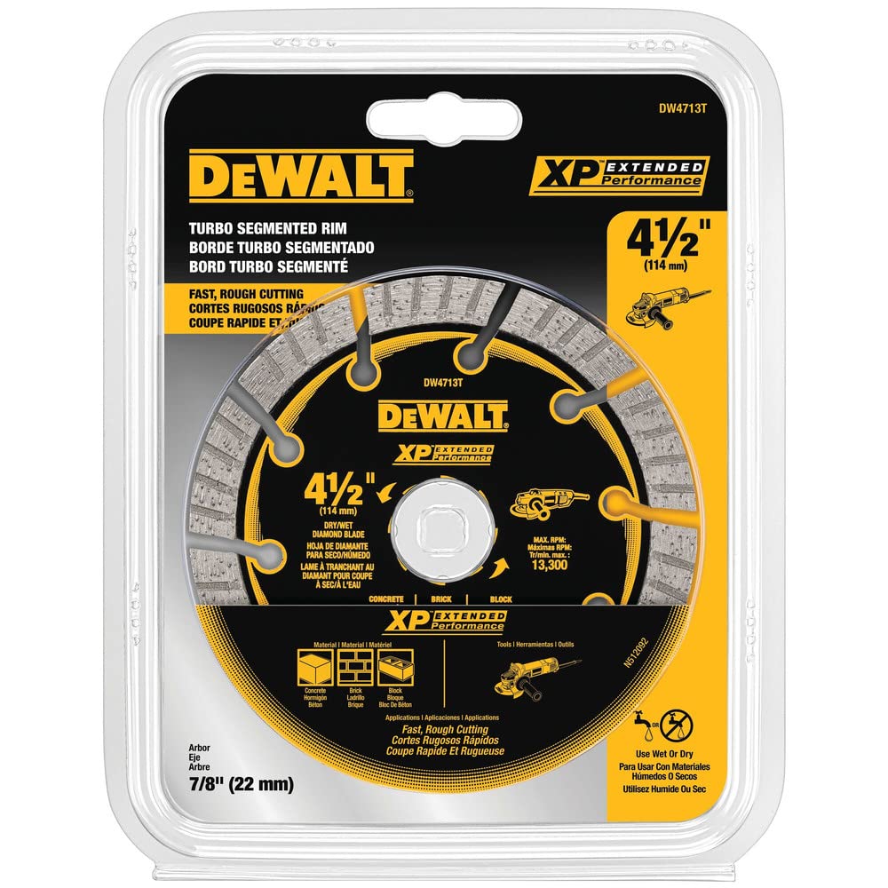 DeWalt dw4713 Industrial 4 – 1/2-inch seco de corte segmentada diamante hoja de sierra con 5/8-inch o 7/8-inch Arbor