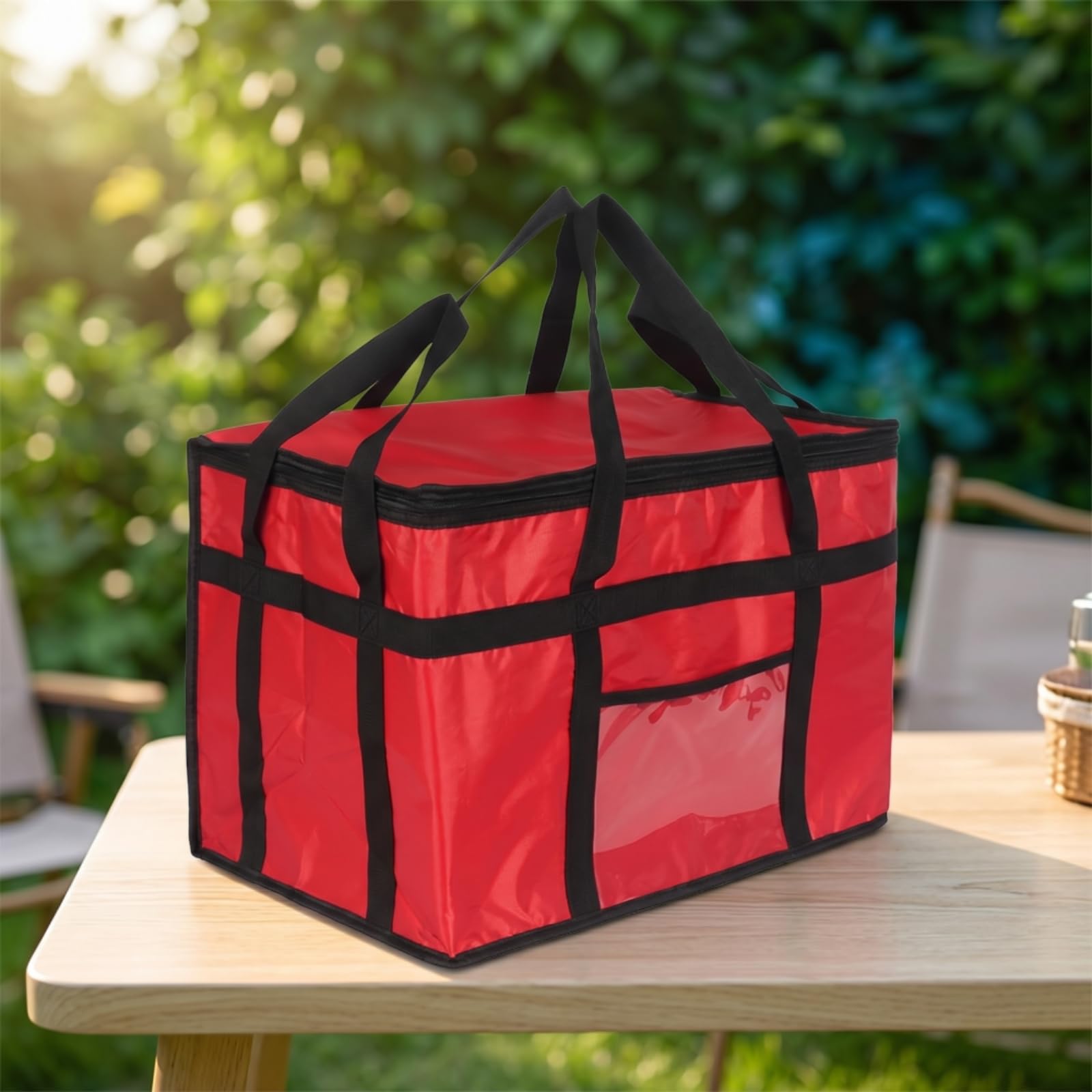 Borsa Termica in Tessuto Oxford Impermeabile Borsa Termica con Cerniera Salvaspazio per Fattorino, Consegnatari, Picnic, Nero, Con Piastra Di Base