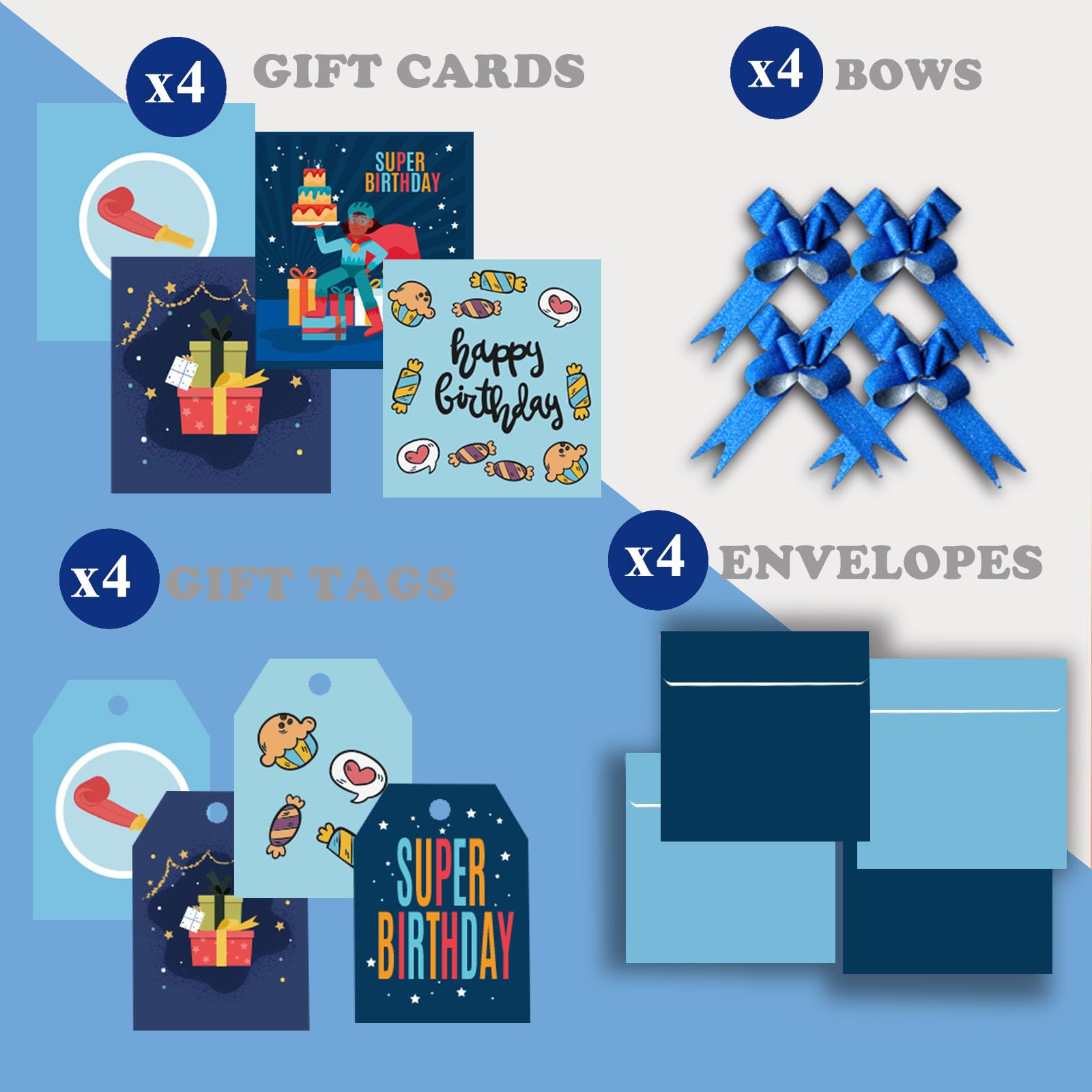 Carta Da Regalo,Carta Da Regalo Compleanno 85 * 60cm Grande Formato Con 4 Mosca Blu,4 Biglietto Auguri,4 Etichettecarta Regalo Per Bambino Ragazze Ragazzi Donne Uomini