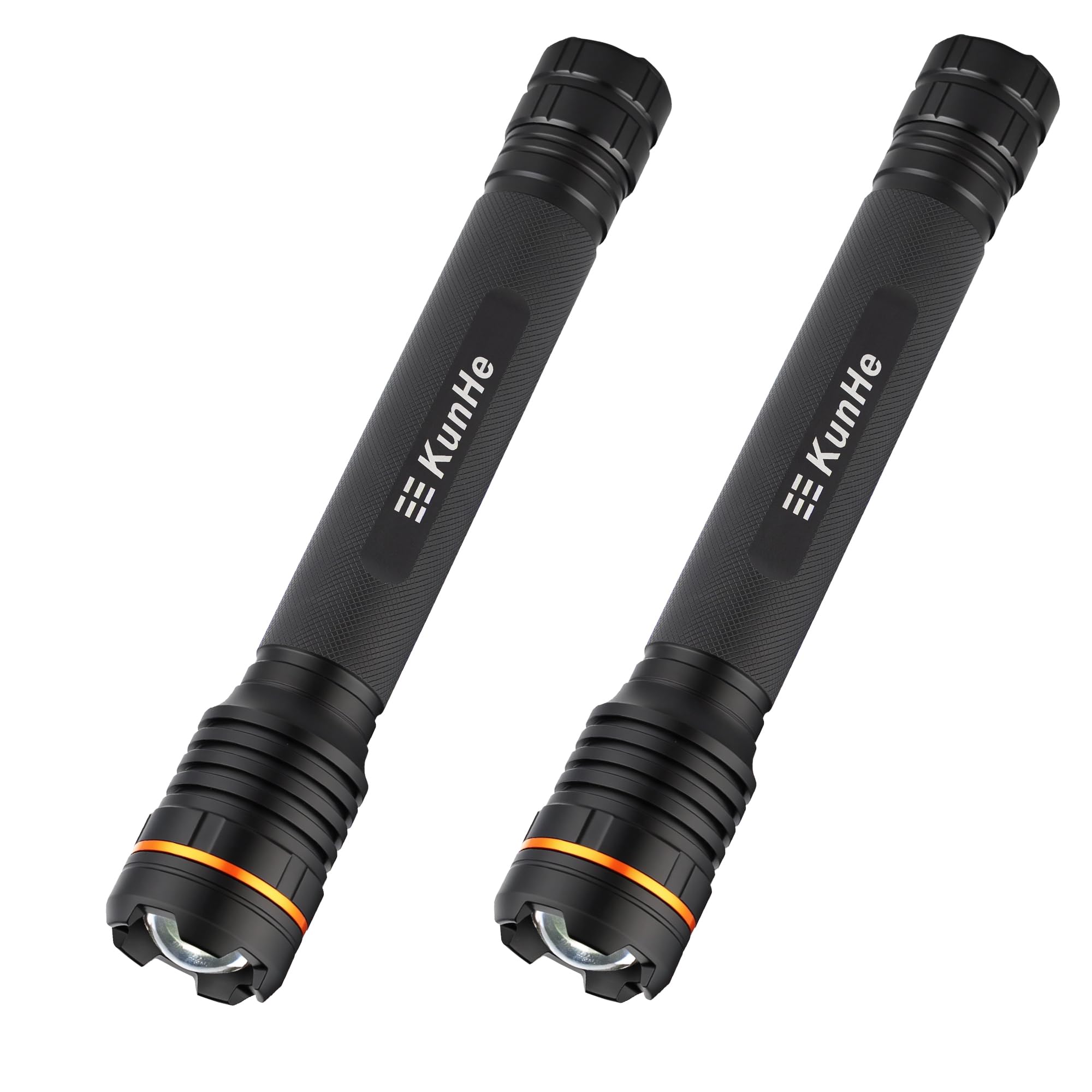 KunHe Lot de 2 grandes lampes de poche LED 4D robustes en aluminium zoomable haute luminosité 2000 lm alimentée par batterie pour la maison, les pannes de courant, le camping et la voiture