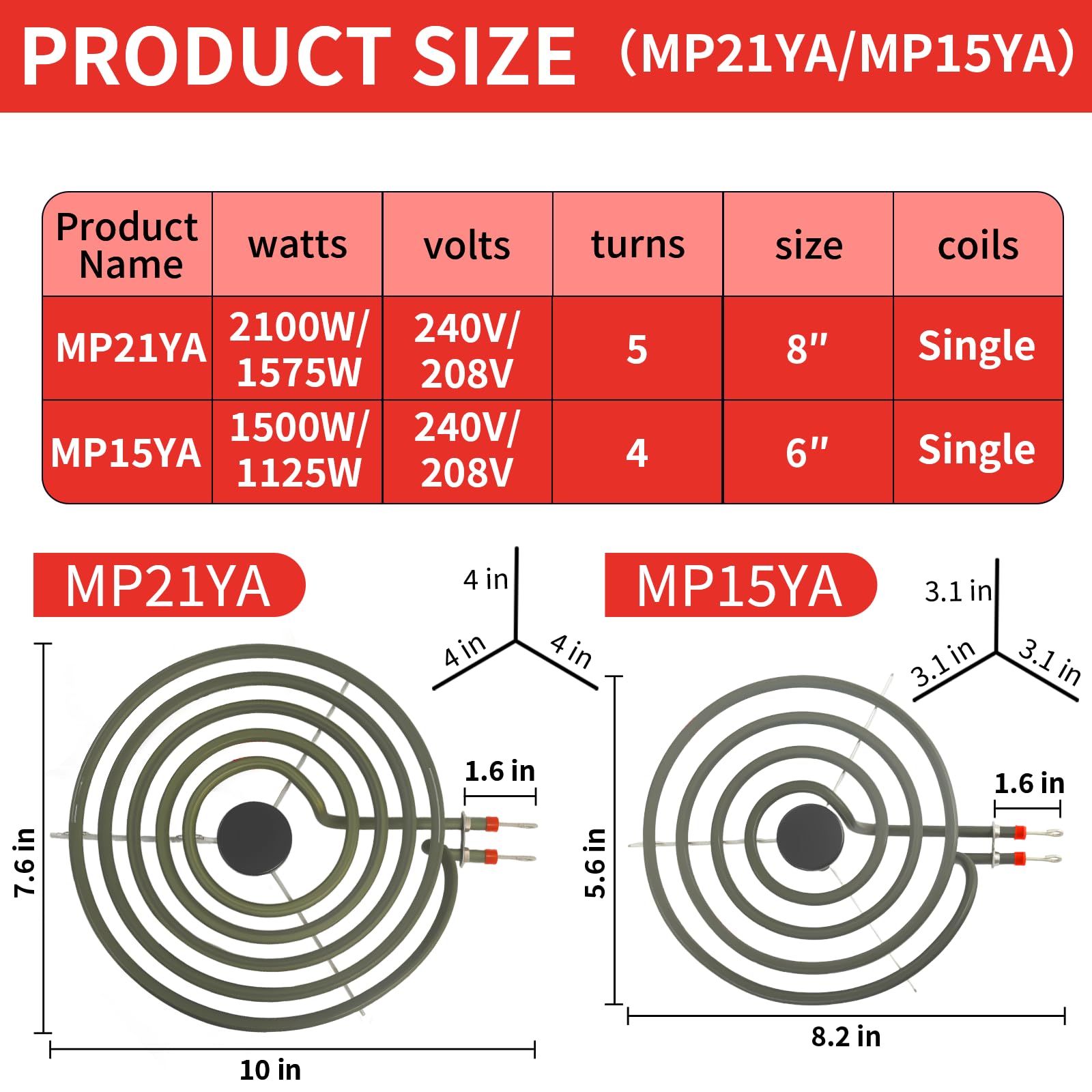 MP22YA - Juego de 2 quemadores eléctricos MP15YA de 6 pulgadas y MP21YA de 8 pulgadas