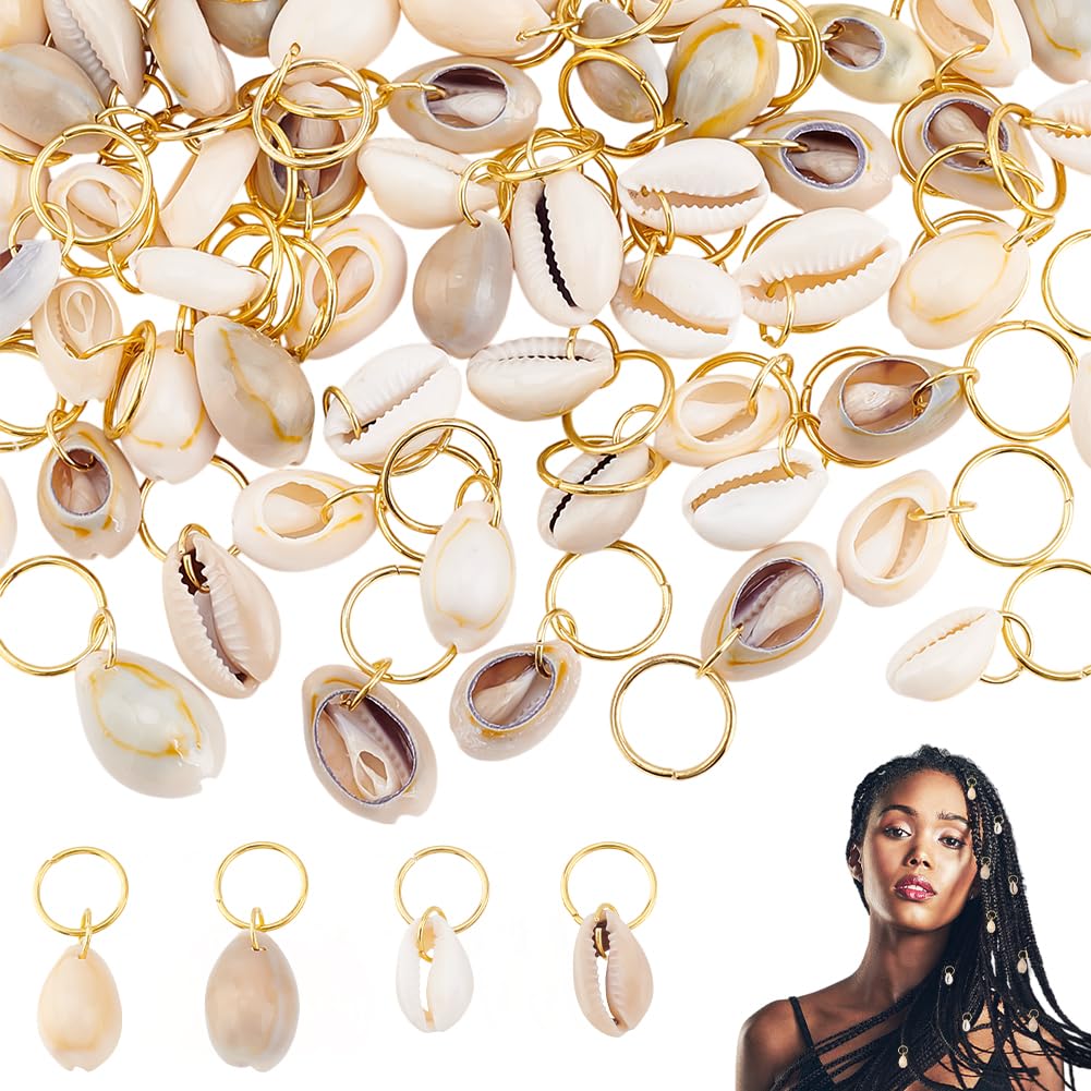 PLIGREAT 60 Pcs Seashell Dreadlock Ring Charms Beach Style Braided Hair Ornaments Dreadlock Hair Clips for Women Men Dreadlock Accessories DIY Hair Decorations