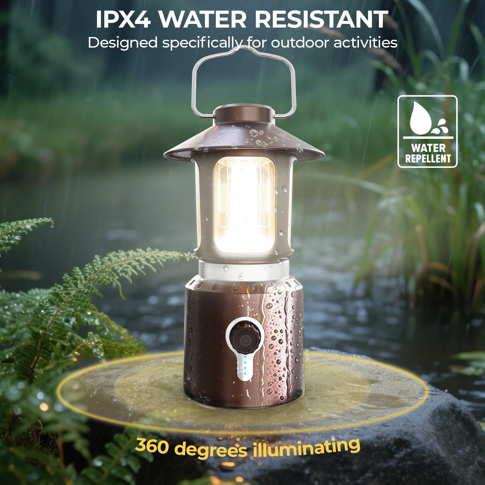 Camping-Laterne, wiederaufladbar, 8000 mAh batteriebetriebene Laterne, Taschenlampe, LED-Camping-Lichter mit 3 Lichtmodi (2000–6500 K), Teleskop-Laternen für Stromausfälle, Hurrikane, Wandern (Bronze)