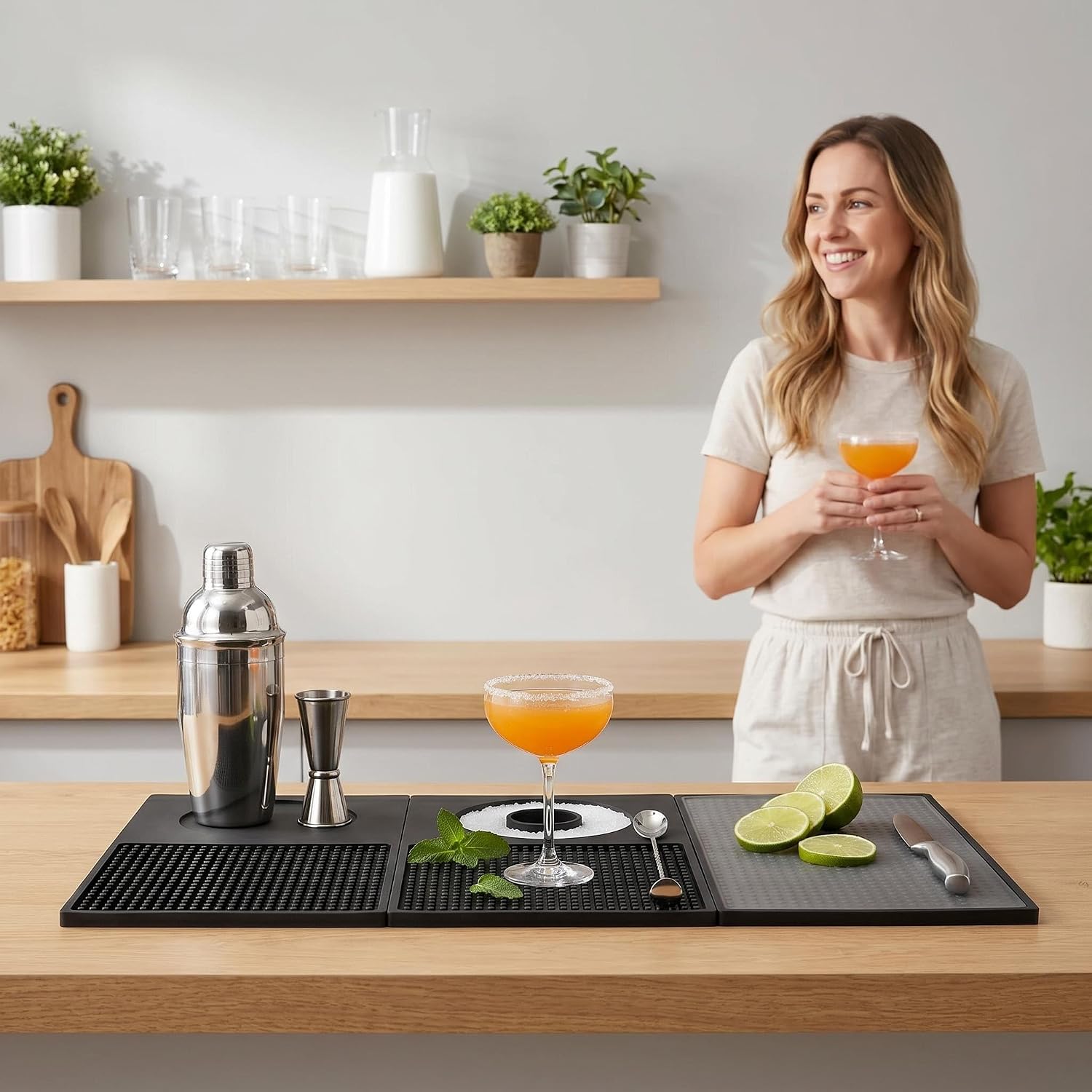 Bar Mat for Countertop, Foldable Multifunctional Silicone Bar Mat with Cutting Board & Rimmer, Non-Slip Bar Mat for Bartending, Home Bar Accessories, Coffee Bar & Outdoor, Travel, RV, Patio