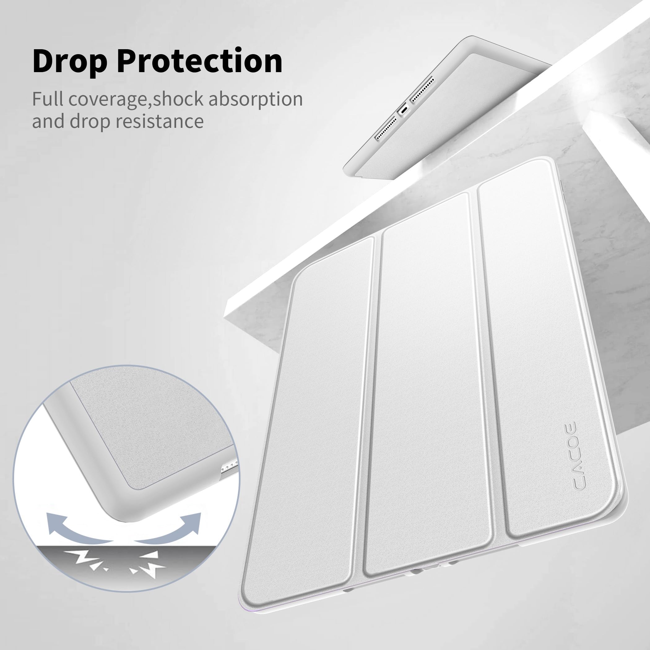CACOE Cover Custodia Compatibile con iPad 8a Generazione 2020/iPad 7a Gen 2019, Leggero Cover Protettivo Supporto Pieghevole con Pencil Holder per iPad 10.2, Auto Sveglia/Sonno,argento