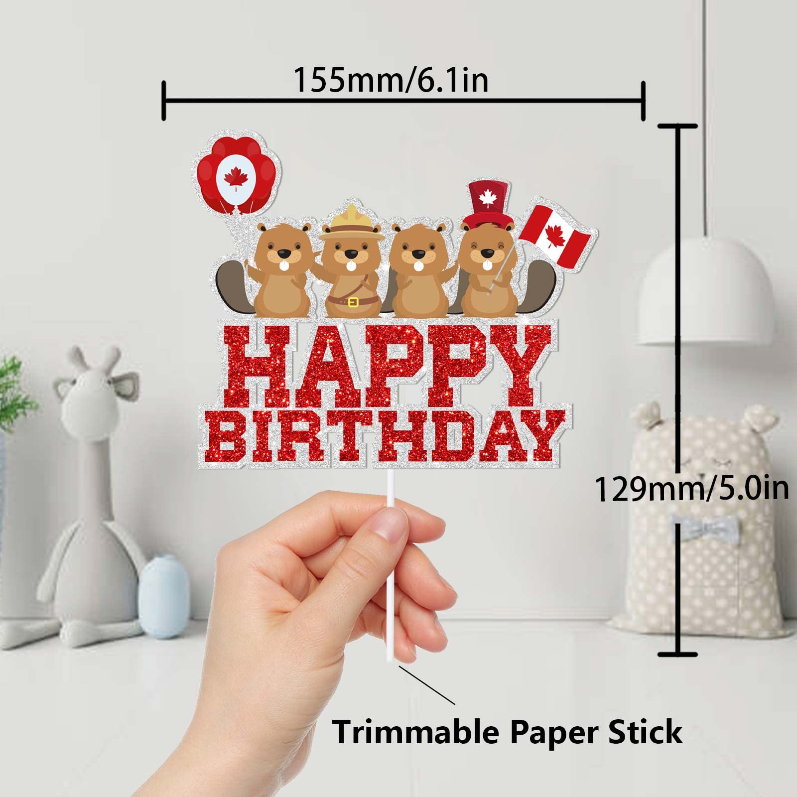 Brown Glitter Camping Bear Cake Topper - Woodland Theme Birthday Decor For Baby Shower Or Party (6" X 3.12")