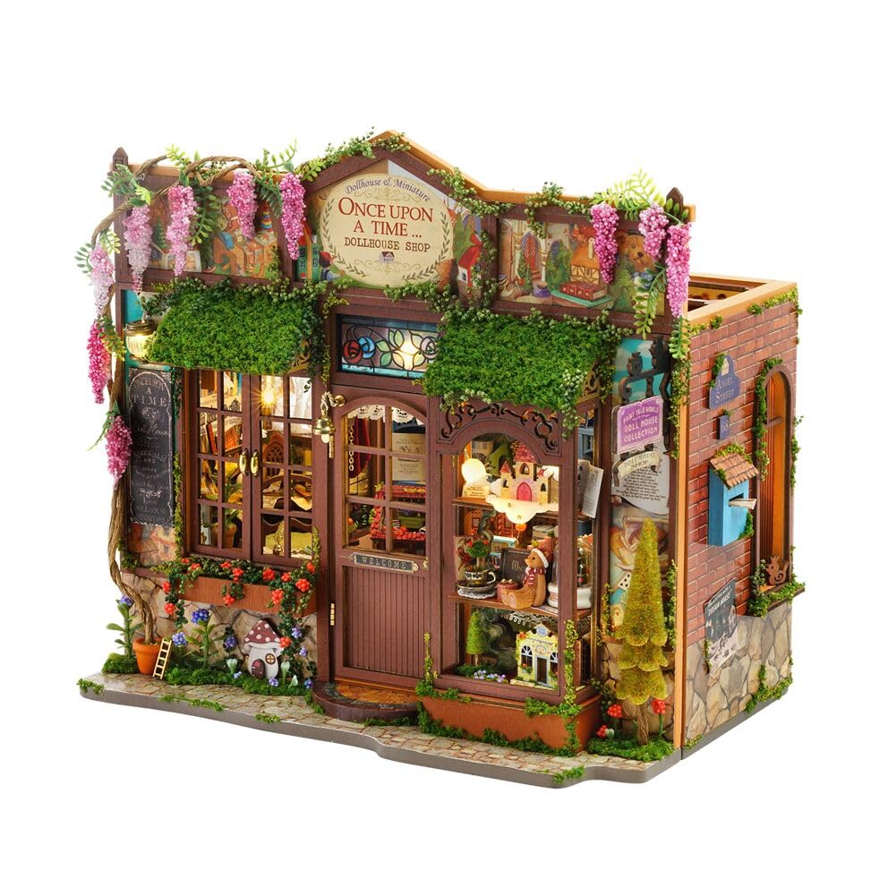 Kit fai da te in miniatura per casa delle bambole, mini negozio di fiabe, modello puzzle in scala 1:24, accessori per mobili per casa delle bambole e luci LED, regalo di compleanno e Capodanno