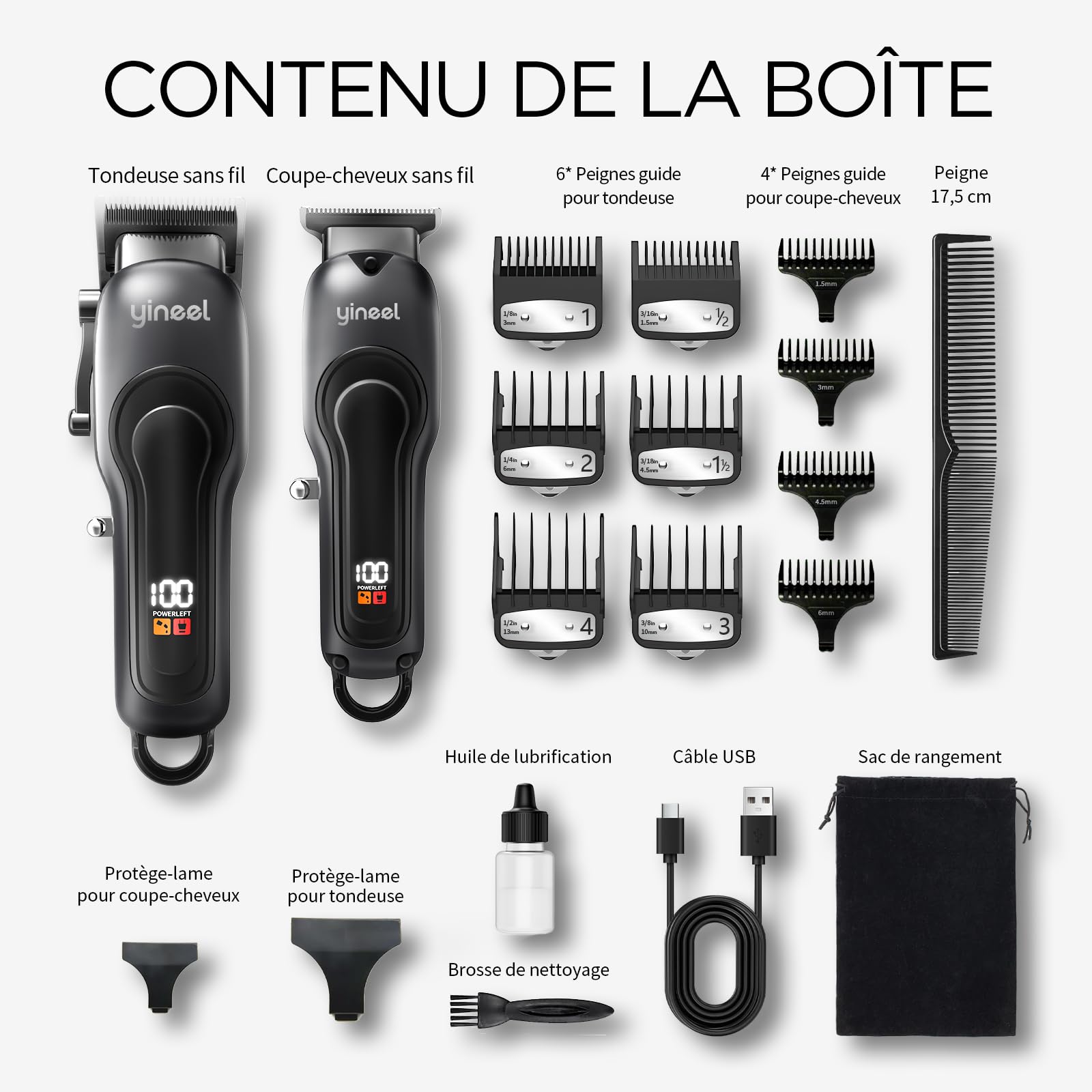 Yineel Tondeuse Cheveux Hommes Professionnelle, Kit Tondeuse Barbe et Cheveux sans Fil, Tondeuse Électrique avec Lame Céramique et Coupe-Cheveux de Précision, Cadeau pour Homme/Femme/Famille/Barbiers