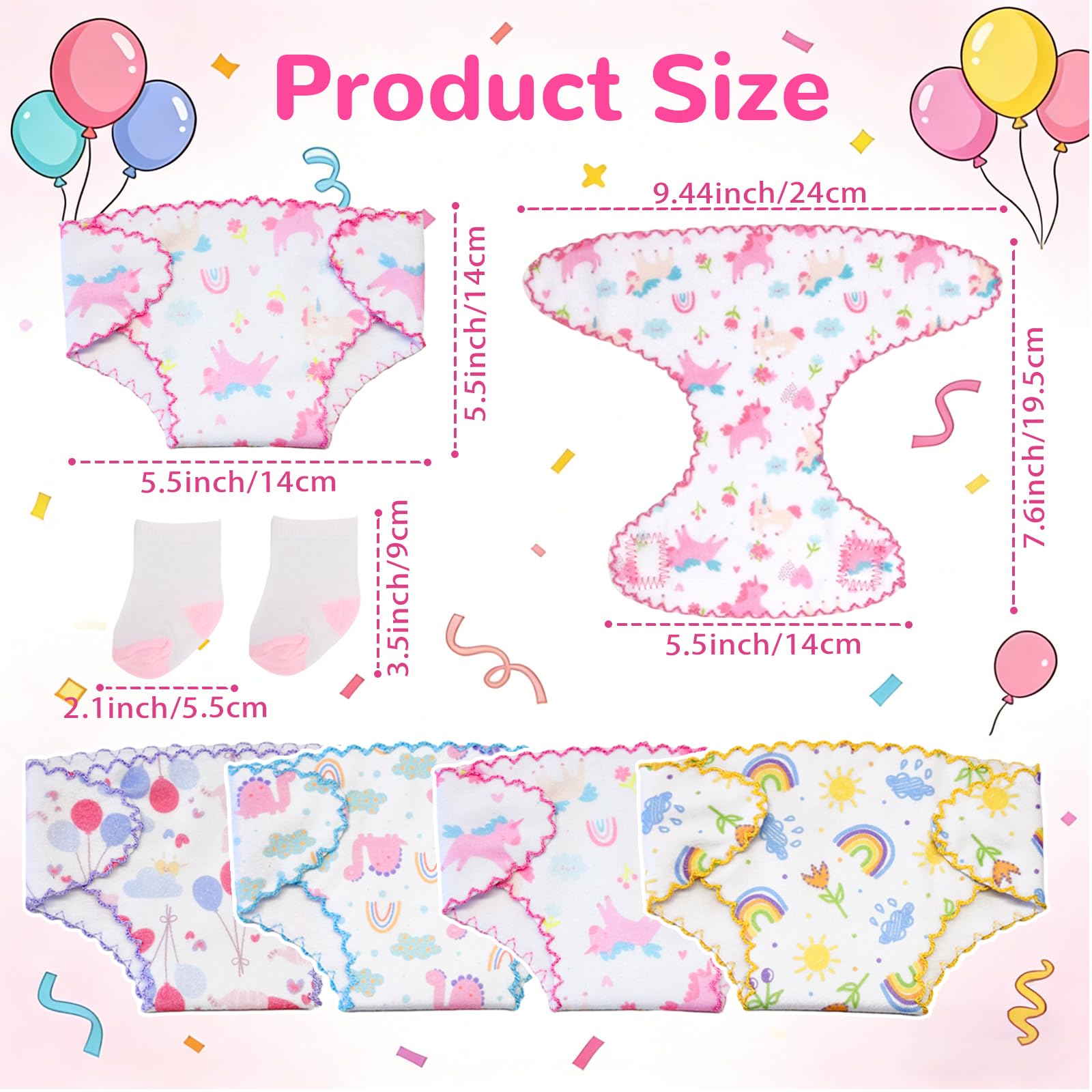 4 PCS Doll Nappies & 4 Doll Socks for 14-18 Inch Baby Doll, Baby Doll Accessories for 35-45 CM Dolls - Image 2