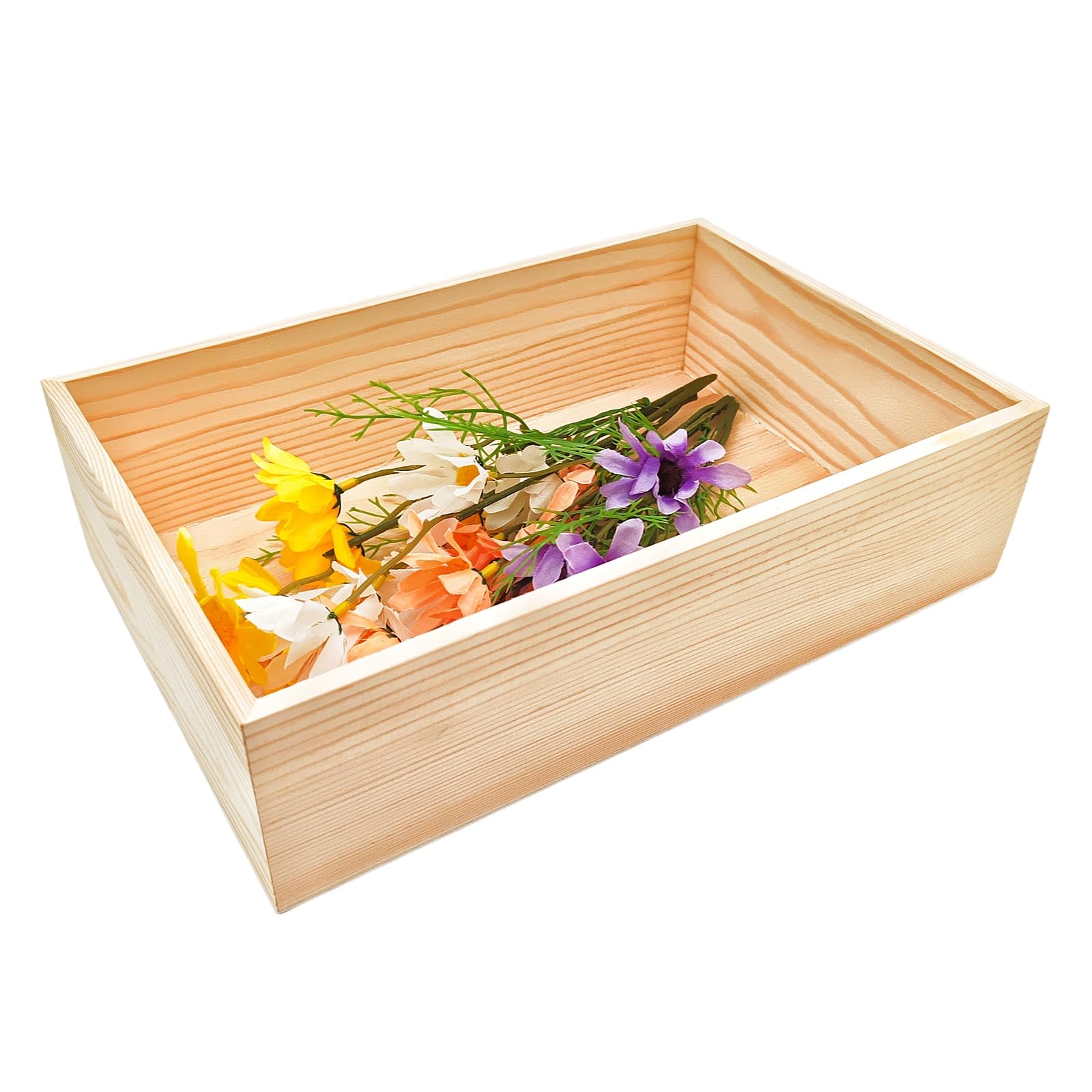 Anktily 1 confezione di scatole portaoggetti rettangolari in legno grezzo, 30 x 20 x 8 cm, contenitore rustico in legno naturale per casa, ufficio e arredamento