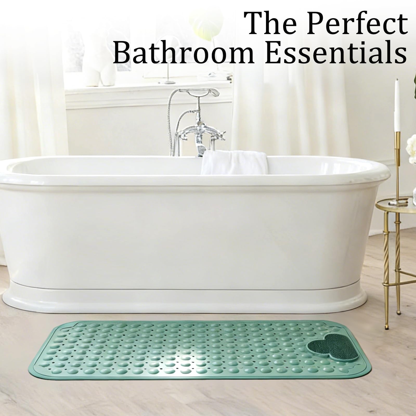 JOYBOY Tappeto Doccia Antiscivolo, 2pcs Tappetino da Vasca Antiscivolo(70x40 cm) con Ventose e Fori di Drenaggio, Morbida TPE per Vasca, Bagno(con Guanto da Bagno)