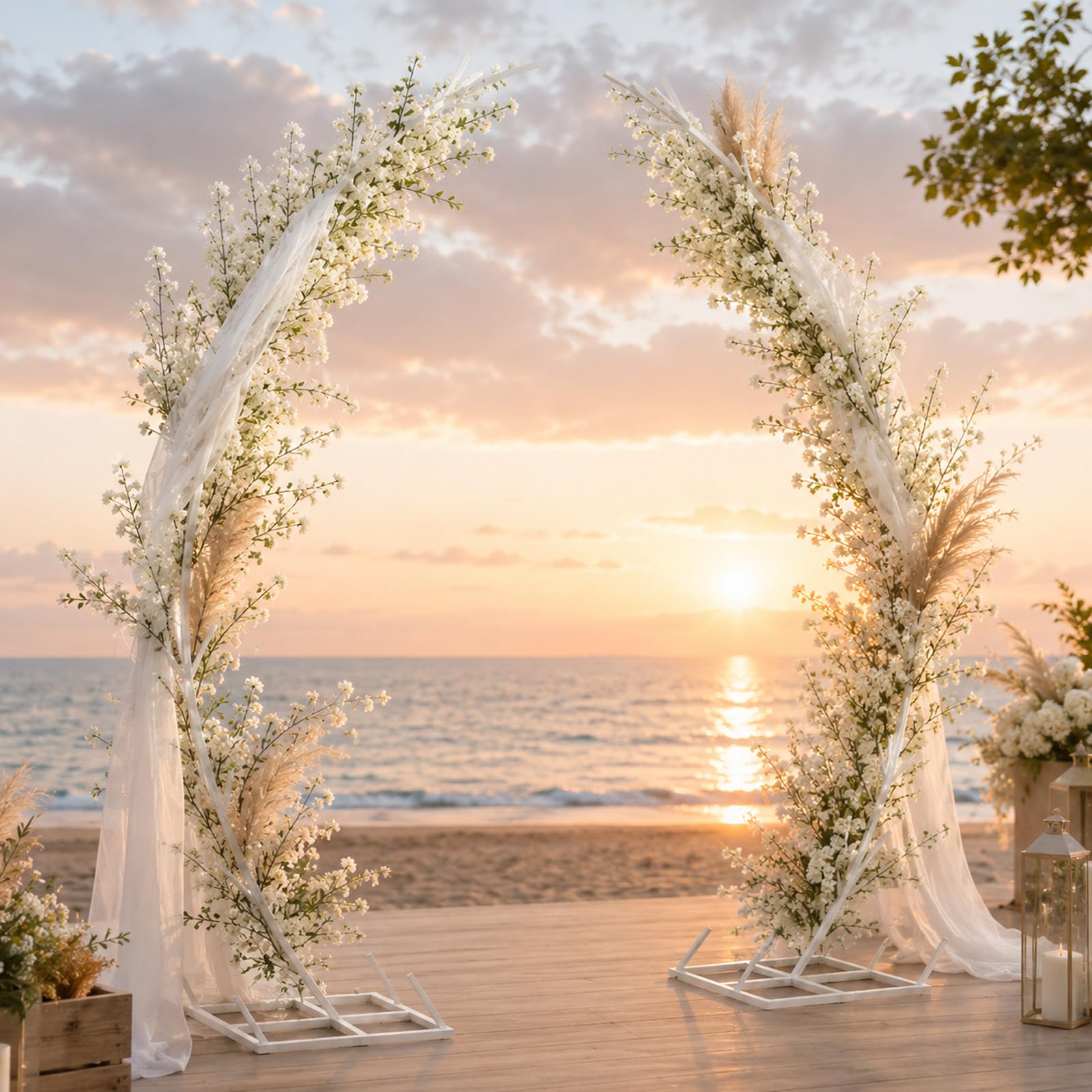 AUTUMFLATGAO Wedding Arch 2 Pack, 7.2ft White Flower Arch and Balloon Arch Stand, Detachable Metal Backdrop Stand for Photo Booth, Dessert Table, Reception and Event Photos