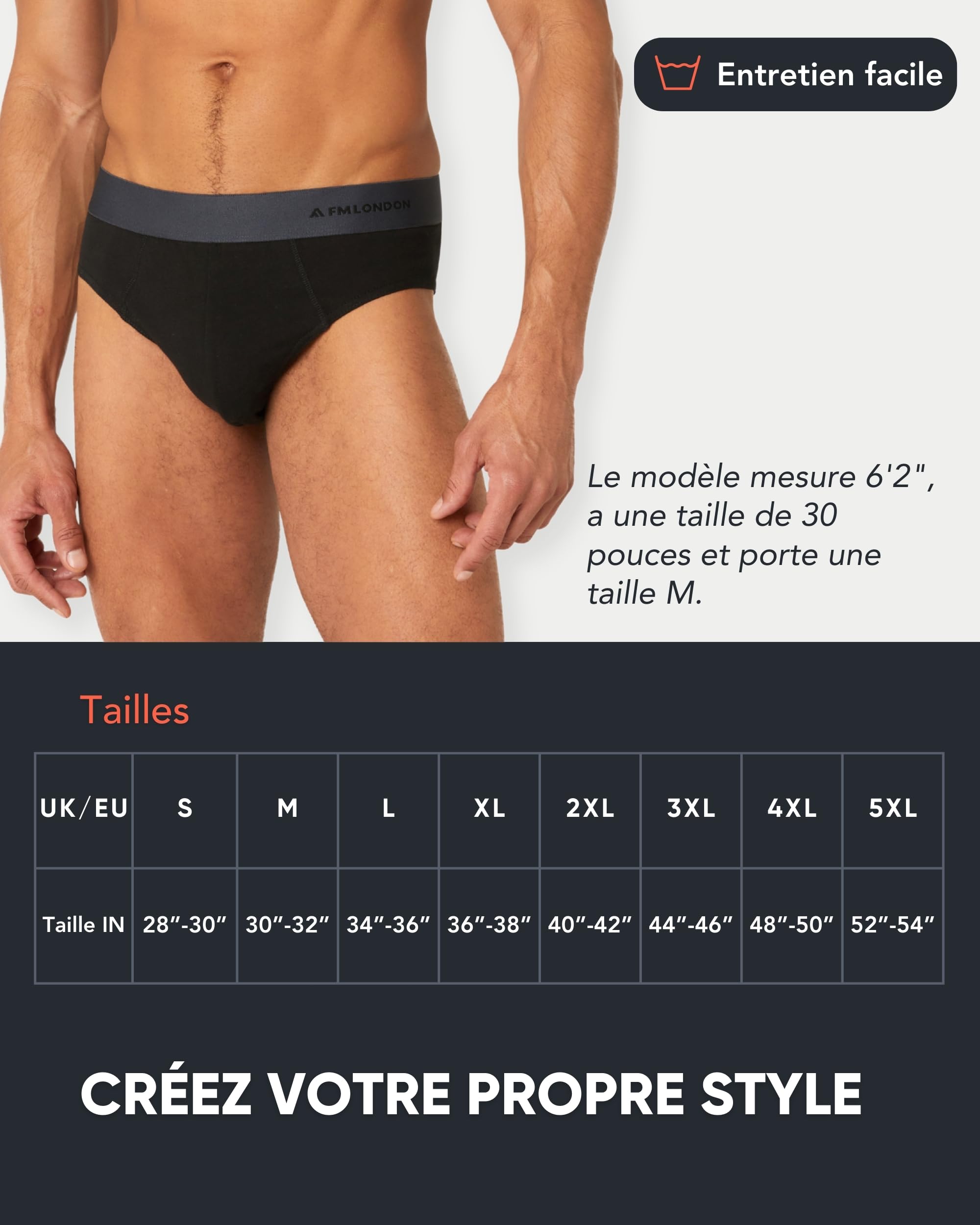 FM London Lot de 7 Slips pour Homme, Slip en Coton Essentiel sans Étiquette, Riche en Coton, sous-Vêtements Modernes pour Homme avec Ceinture Élastique Anti-Roulement