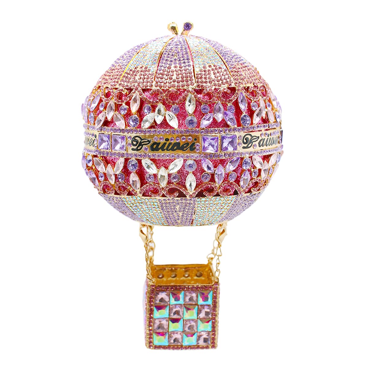 GBWYI Cute Hot Air Balloon Rhinestone Clutch Purses for Women Glitter Crystal Handbag Unique Evening Bags for Party Prom Pink