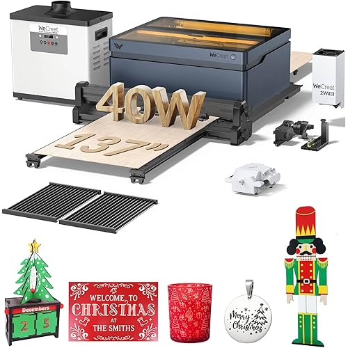 WECREAT Vision 40W Laser Engraver and Cutter Machine with 2W Infrared Laser Module, Auto Conveyor Feeder, Fume Extractor, 4-in-1 Rotary, Air Assist, Laser Bed for Jewelry Acrylic Wood Metal Leather