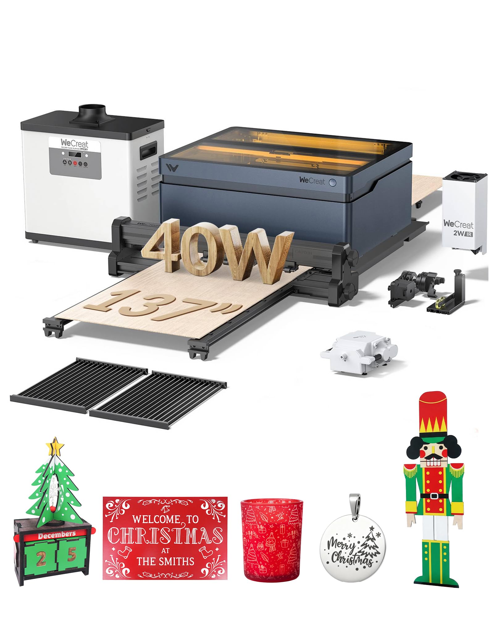 WECREAT Vision 40W Laser Engraver and Cutter Machine with 2W Infrared Laser Module, Auto Conveyor Feeder, Fume Extractor, 4-in-1 Rotary, Air Assist, Laser Bed for Jewelry Acrylic Wood Metal Leather